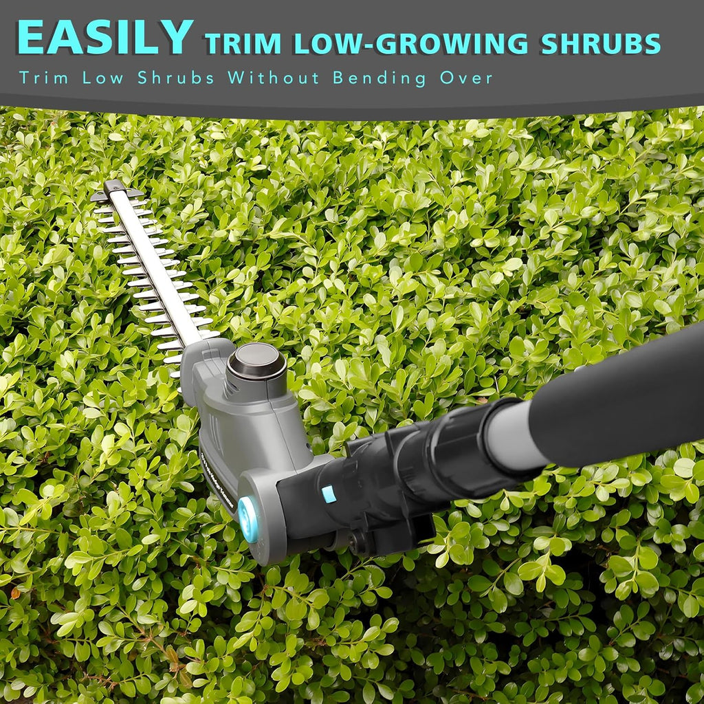 20V Cordless Telescopic Pole Hedge Trimmer Long Reach Extendable Hedge Cutter - 1x 2.0AH Battery, Shoulder Strap, Fast Charger - for Hedges, Branches