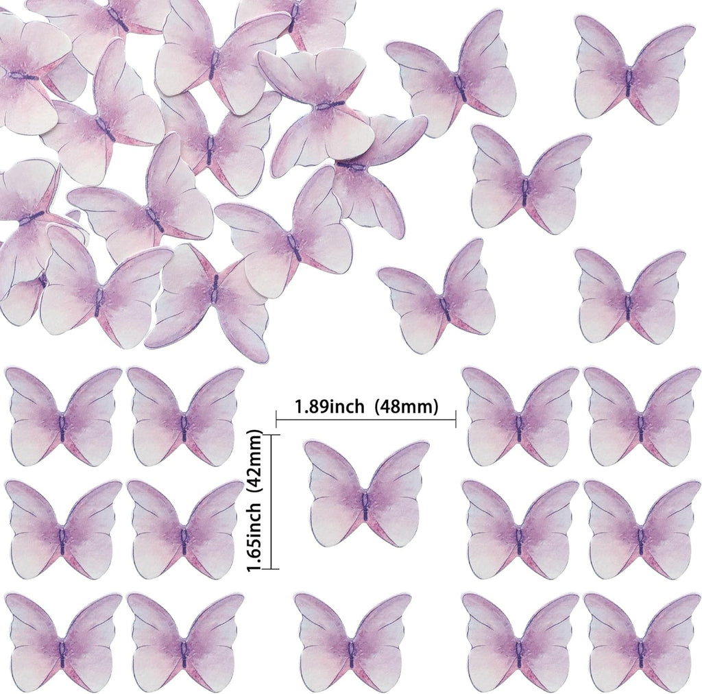 Ephlyn 48Pcs Edible Butterfly Cupcake Toppers Cute 3D Butterfly Cake Picks for Baby Shower Bridal Shower Boys Girls Birthday Party Cake Decorations Supplies Purple