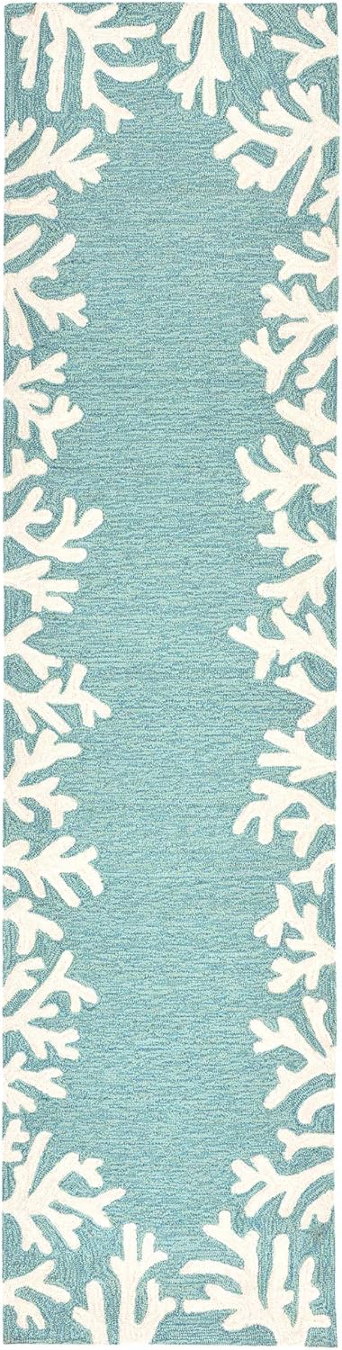 Liora Manne CAPRI Indoor/Outdoor Handmade Synthetic Blend Durable Area Rug - Traditional Border Coastal Beach Accent (Coral Border Aqua) (2' x 8')