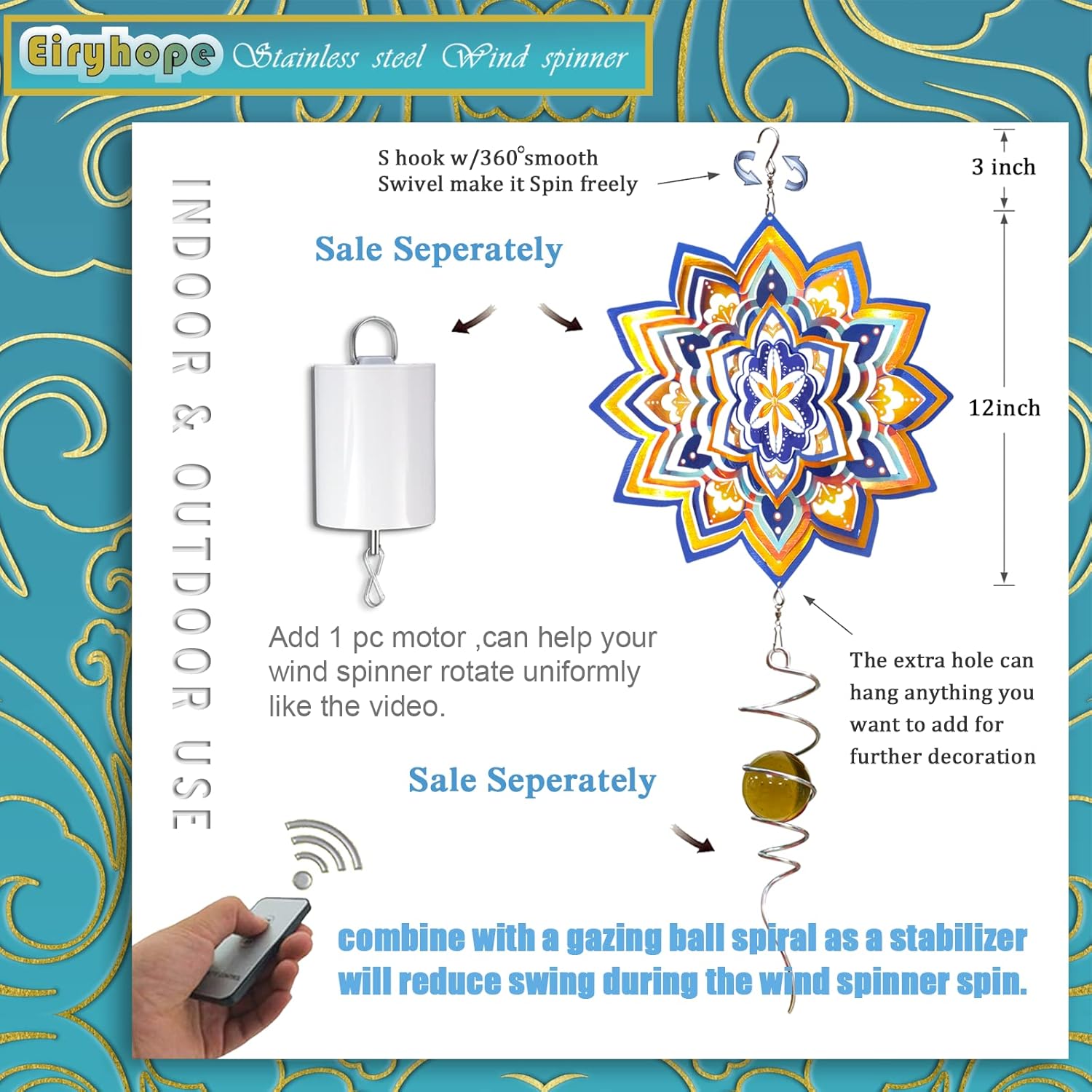 Mandala Wind Spinner - Starry Sky Design | 12-Inch Laser Cut Stainless Steel, Rustproof 3D Kinetic Hanging Wind Sculptures & Spinners for Indoor/Outdoor Garden Decor & Yard Art | Worth Gift