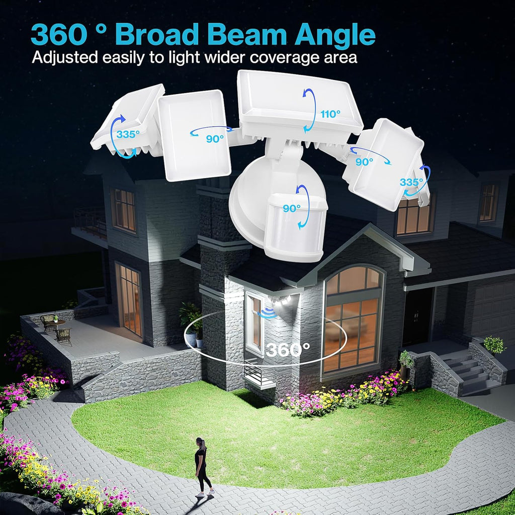 Olafus 100W Motion Sensor Outdoor Lights, 10000LM 2 Pack Motion Sensor Flood Light, Dusk to Dawn Outdoor Lighting, IP65 Waterproof Motion Detector Lights for Outside, White