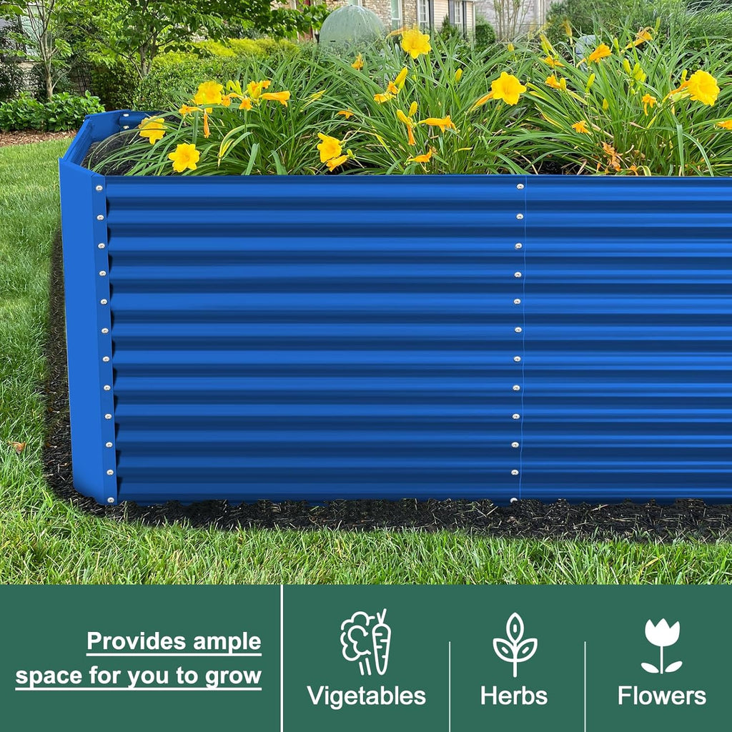 Land Guard 6x3x3ft Rectangular Galvanized Raised Garden Beds, Large-Capacity Metal Planter Box Outdoor, Durable Deep Raised Garden Bed 3ft Tall, Raised Beds for Gardening Vegetables, Royal Blue