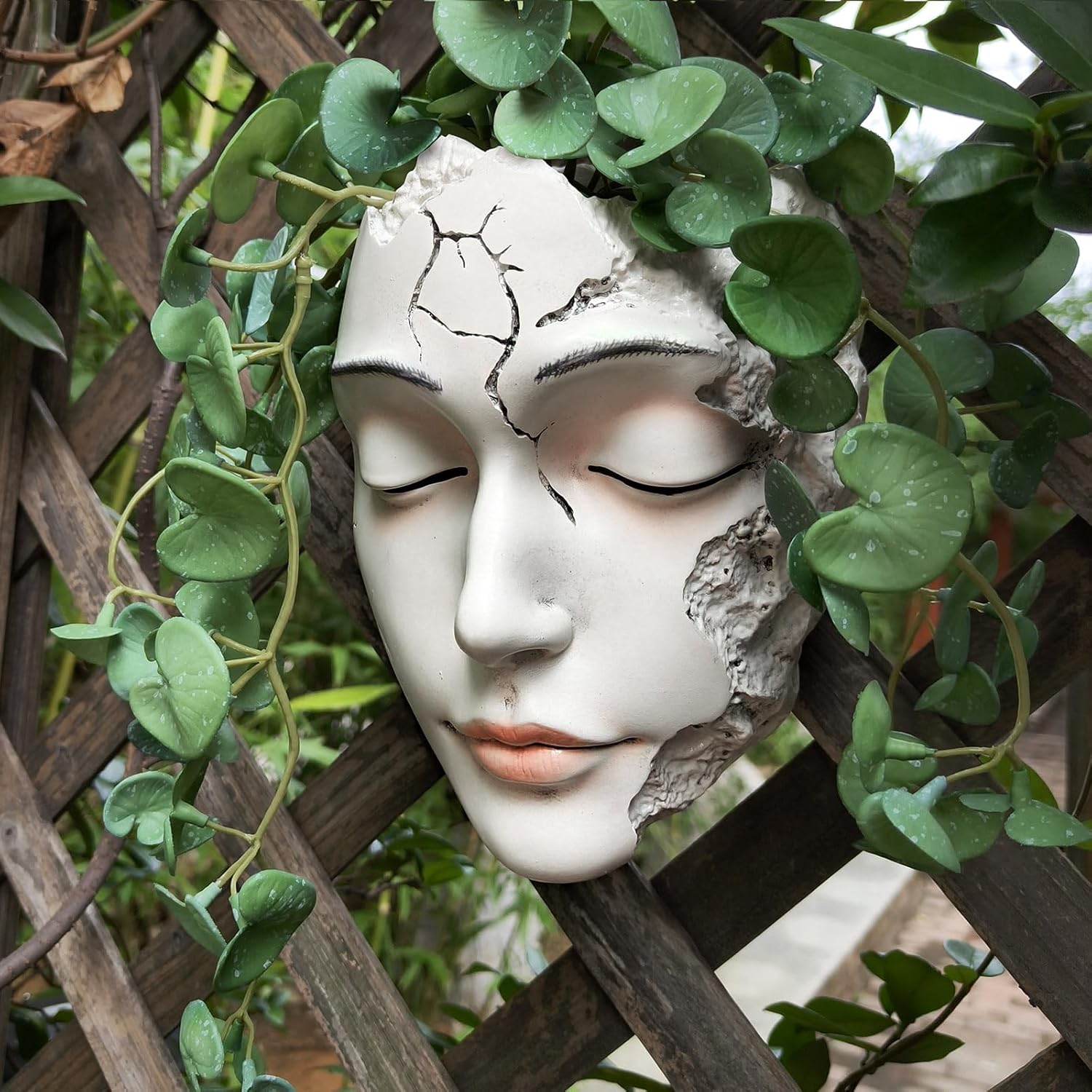 Elegant Face Wall Planter - Matte White Resin Flower Pot with Drainage Hole, 7.5" Artistic Hanging Vase for Succulents & Small Plants