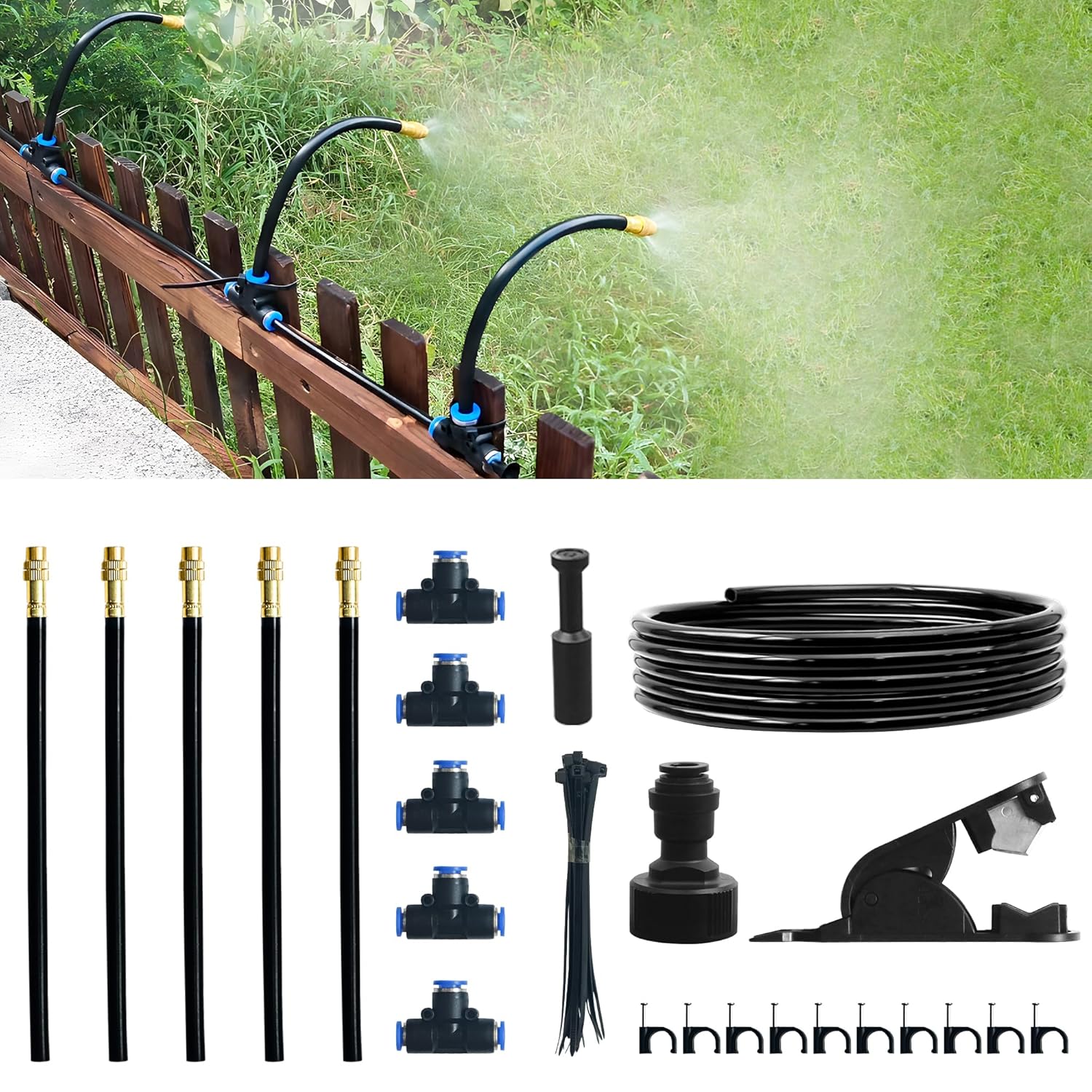16.4Ft Drip Irrigation System, Automatic Garden Irrigation System with 360-degree Bending Dropper, Atomizing Watering Misting System with Copper Nozzle for Garden Plant Lawn Patio(5 Nozzles)