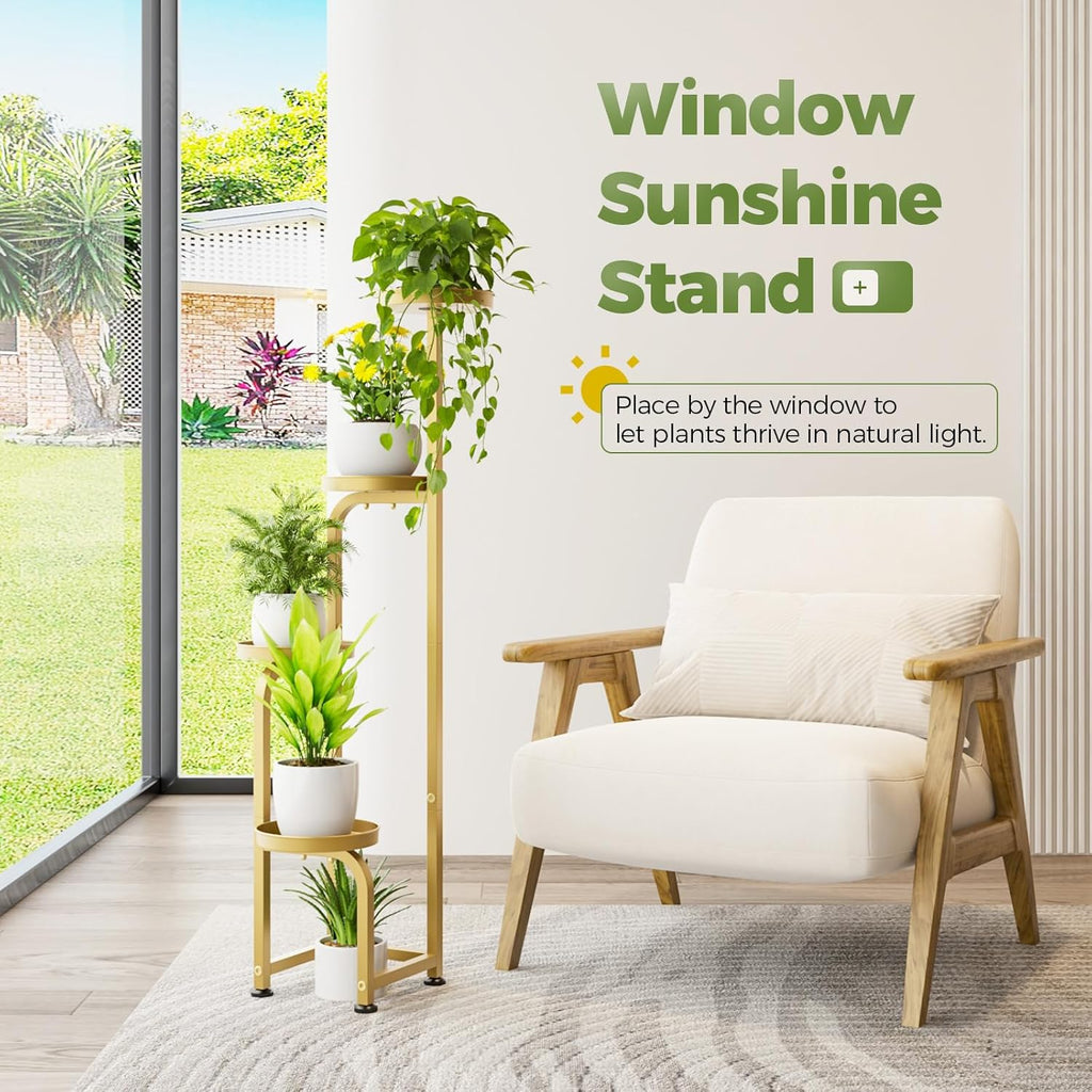 Bamworld Corner Plant Stand Indoor Outdoor, Tall Metal Flower Pot Stands for Multiple Plants, 4 Tier Gold Heavy Duty Plant Shelf for Patio Garden Balcony Living Room Bedroom(Patent Design)