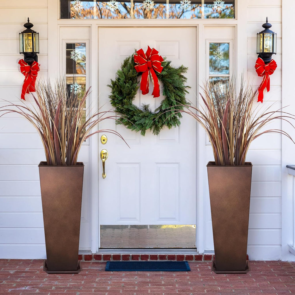 KOL 28''H. Tall Metal Planter with Insert, Set of 2, Galvanized Steel Planter Pots for Indoor & Outdoor Use, Decorative Flower Plant Pots for Front Porch, Patio, Deck - Rust Color