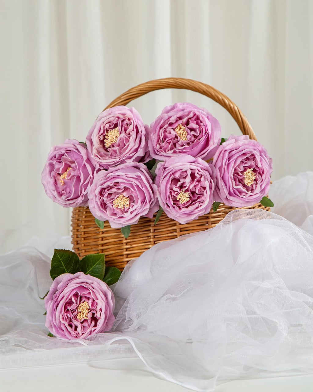 DuHouse 5Pcs Silk Roses Fake Purple Roses with Stems Real Touch Rose Artificial Flowers for Arrangement Wedding Party Home Decoration