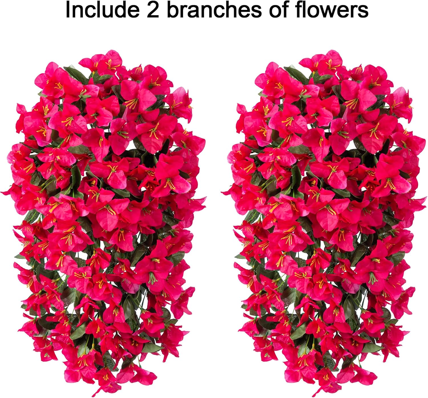 Bougainvillea Artificial Hanging Flowers Plants for Outdoors Decoration, 2pcs Fake Flowers Silk Bougainvillea Vines Realistic UV Resistant Faux Flowers for Planters Porch Patio Urn, Hot Pink