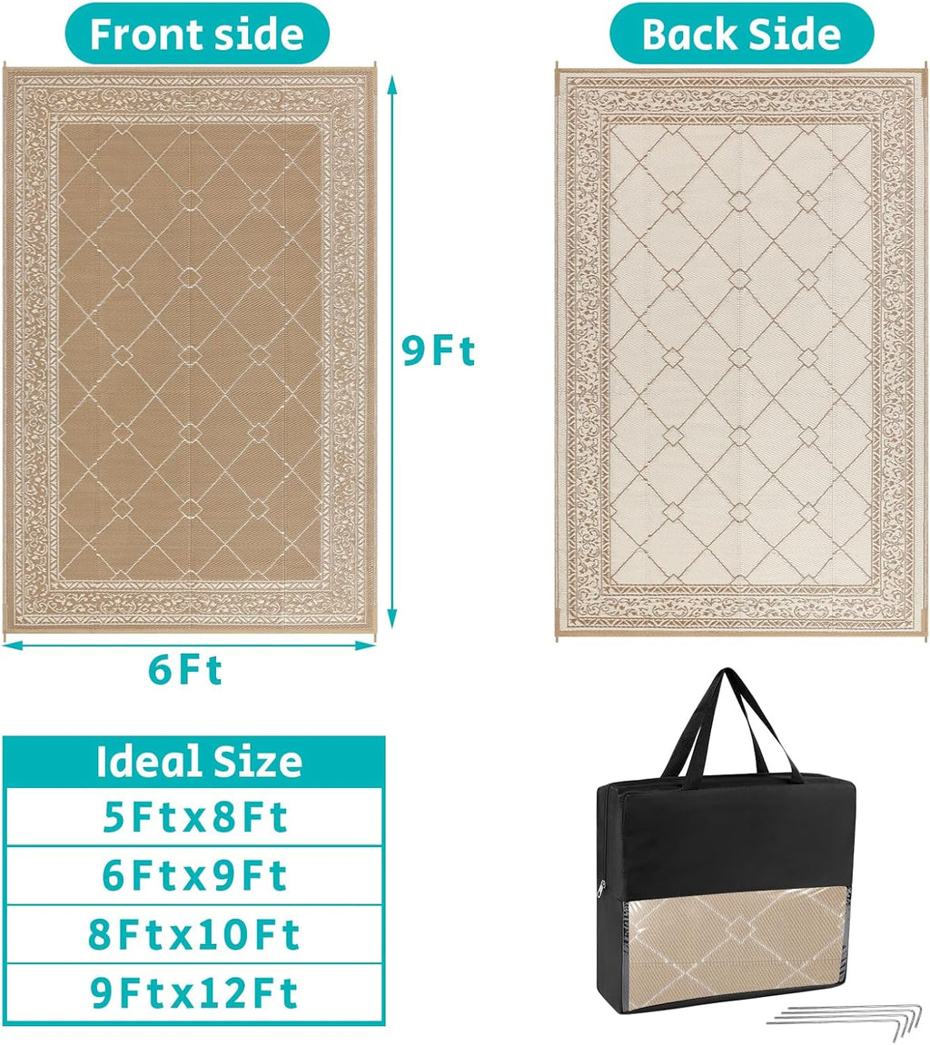 HEBE Outdoor Rug Waterproof 6x9, Plastic Straw Rug Camping Rug, Reversible Outdoor Patio Rugs RV Mat Clearance, Indoor Outside Floor Carpet for Porch,Deck,Camper,Balcony,Backyard