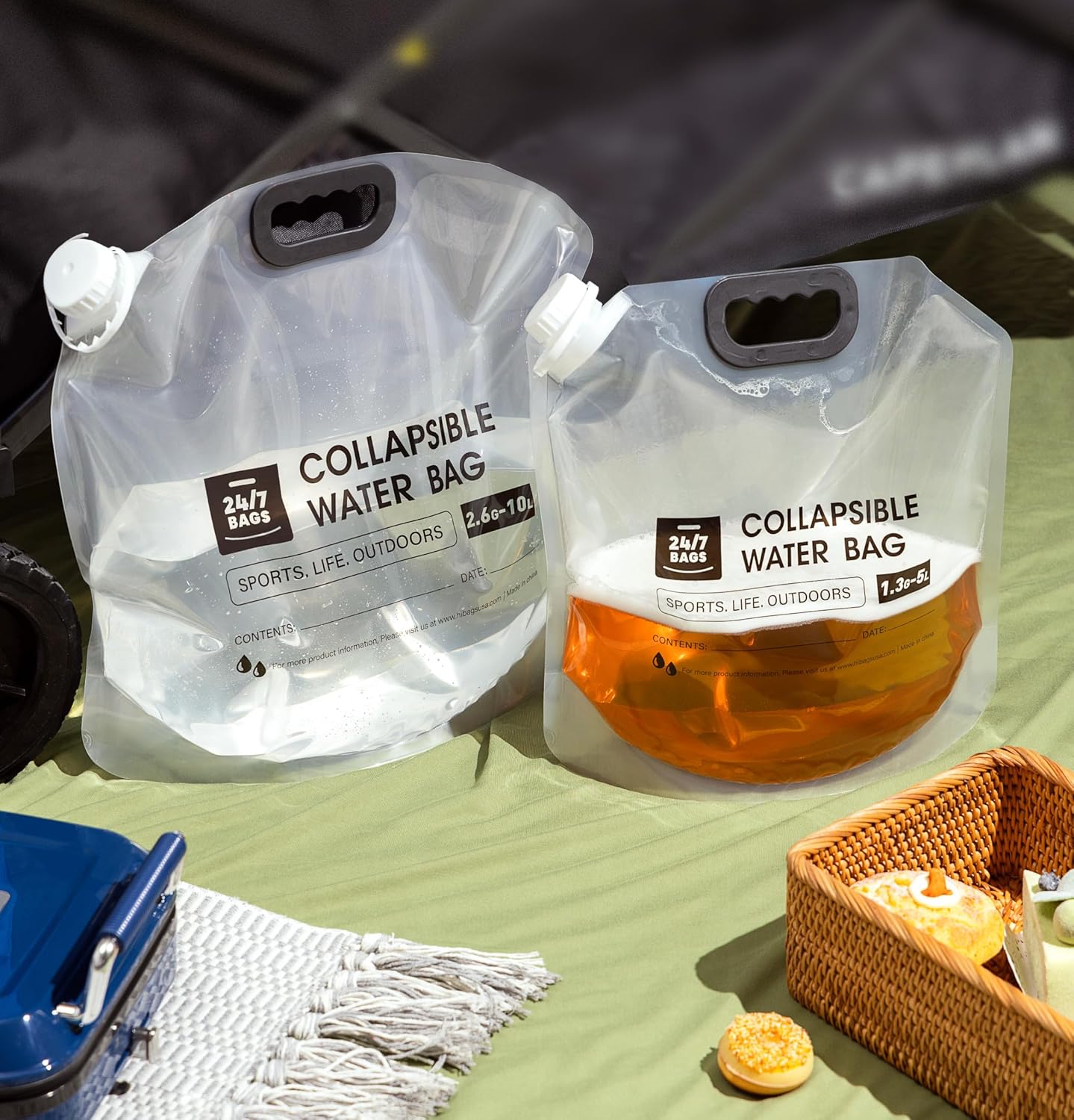 24/7 BAGS 8 Pack Collapsible Water Container Bag 2.6 Gallon/10 Liter, Heavy Duty with Carry Handles, Hikes, Trips, Weather Emergencies, and More, Foldable Water Bag