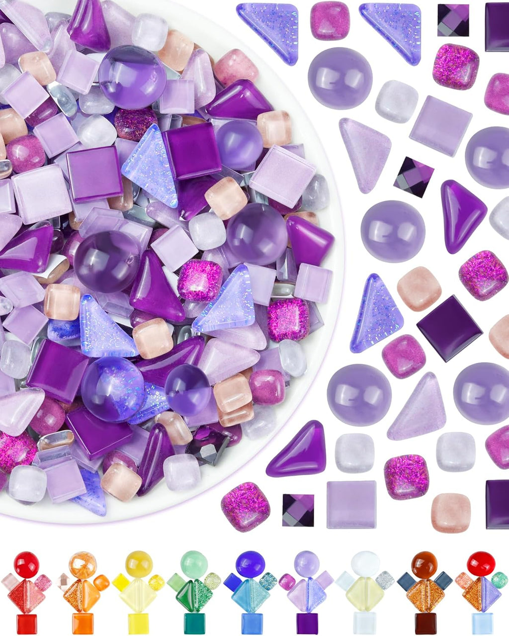 FIVEIZERO 420g Mosaic Tiles for Crafts - 280Pcs Glass Mosaic Kits, Mixed Shapes Mosaic Glass Pieces for Art, Irregular Tiny Mosaic Tile for DIY Projects, Home Decoration(Purple)