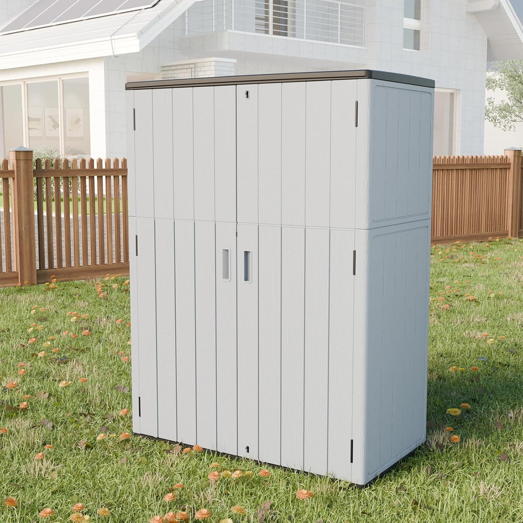 HOMSPARK Outdoor Storage Shed Weather Resistance, Patio Storage Cabinet Lockable Resin Tool Shed for Storage of Bike, Trash Cans, Garden Tools (Light Gray, 66 Cu.ft)