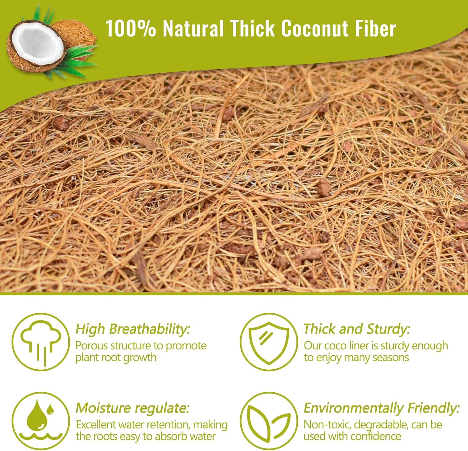 Legigo 3 Pack 16 Inch Hanging Basket Coco Liners Replacement, 100% Natural Round Coconut Coco Fiber Planter Basket Liners for Hanging Basket Flowers/Vegetables