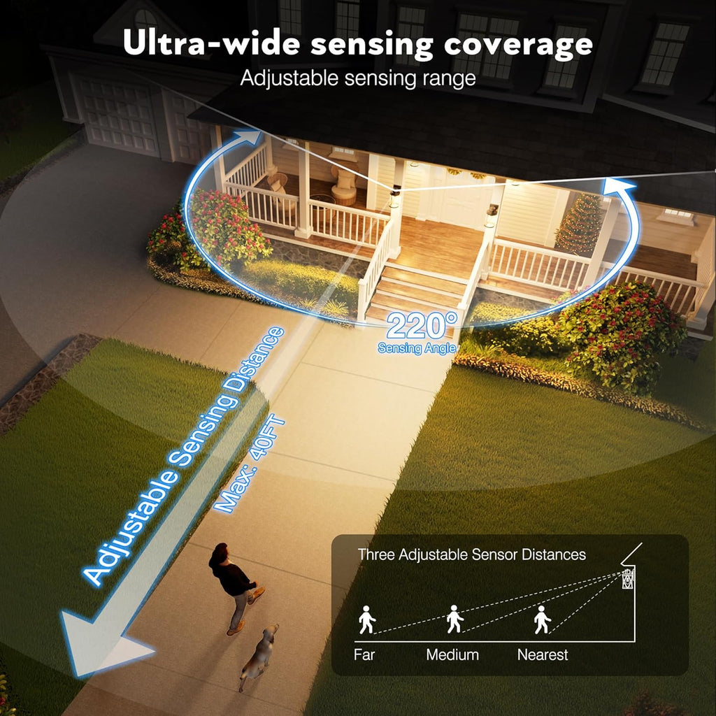 Motion Sensor Outdoor Light, Black Porch Light Dusk to Dawn, Waterproof Outdoor Motion Sensor Light, Anti-Rust Outside Lights for House, Garage, Doorway, Porch, 100% Aluminum