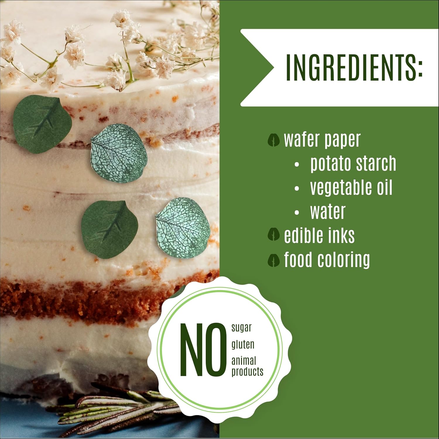 Sugar Robot - Edible Eucalyptus Leaves - Small Size - Edible leaves for cake decorating - Premium Crafted - Made in the USA Cake -Set of 24 (Eucalyptus Leaves)