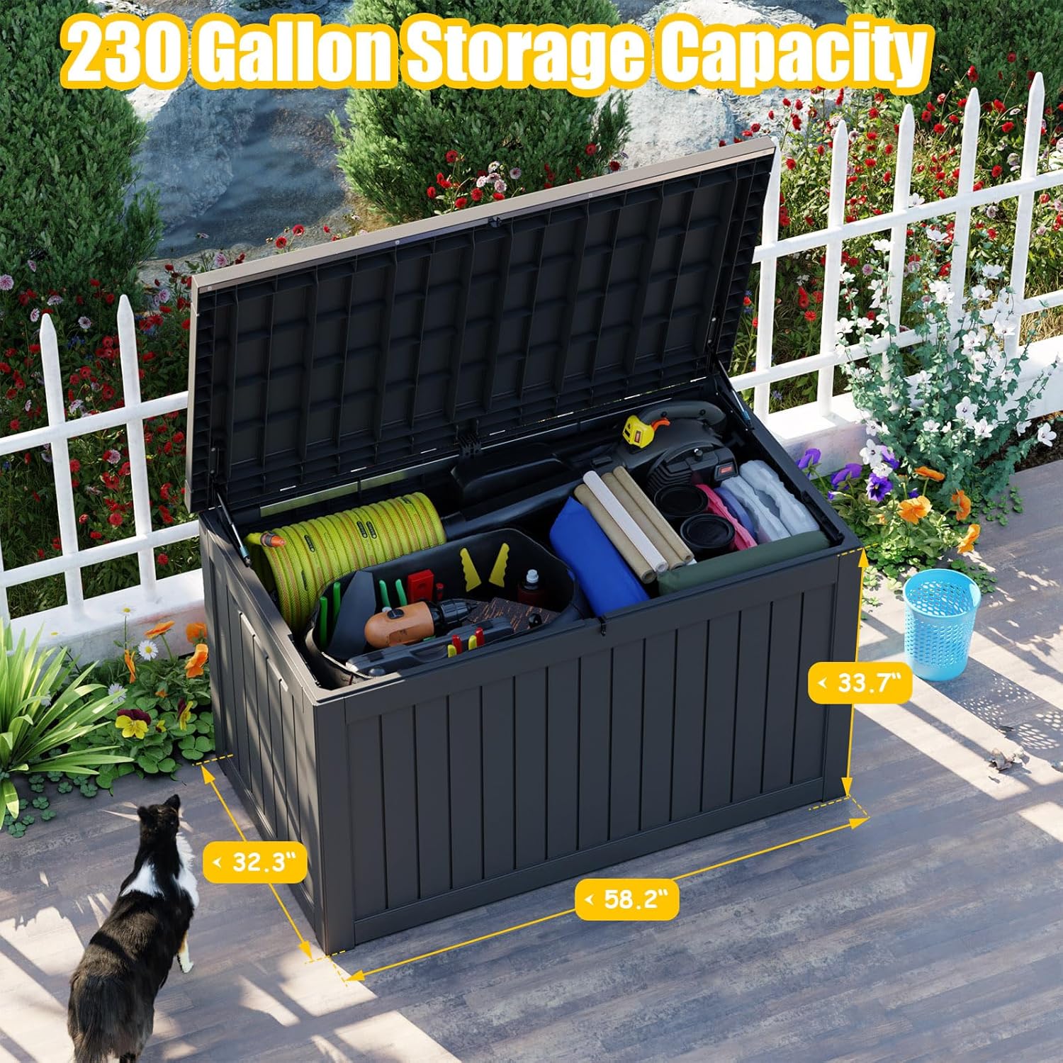 Deck Box - 230 Gallon Large Outdoor Storage box,Waterproof Patio Furniture and Storage Deck - Lockable and UV Resistant, Perfect for Pool and Outdoor Use, Weatherproof Resin, Lockable (Black) -