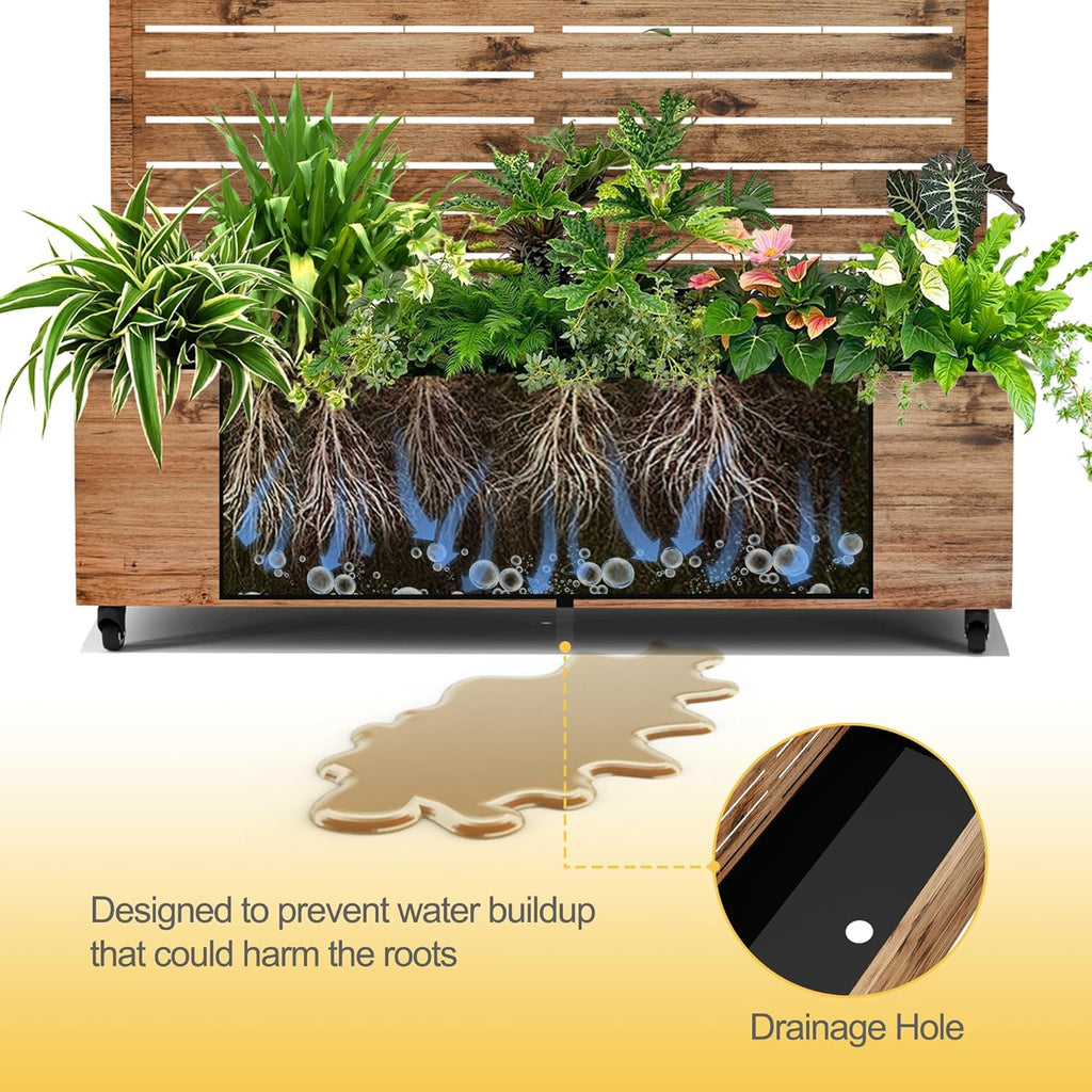 Raised Garden Bed with Trellis and Wheels,73"x47"x16" Metal Raised Garden Bed,Brown Wood Finish Metal Planter with Climbing Trellis for Vines & Vegetables