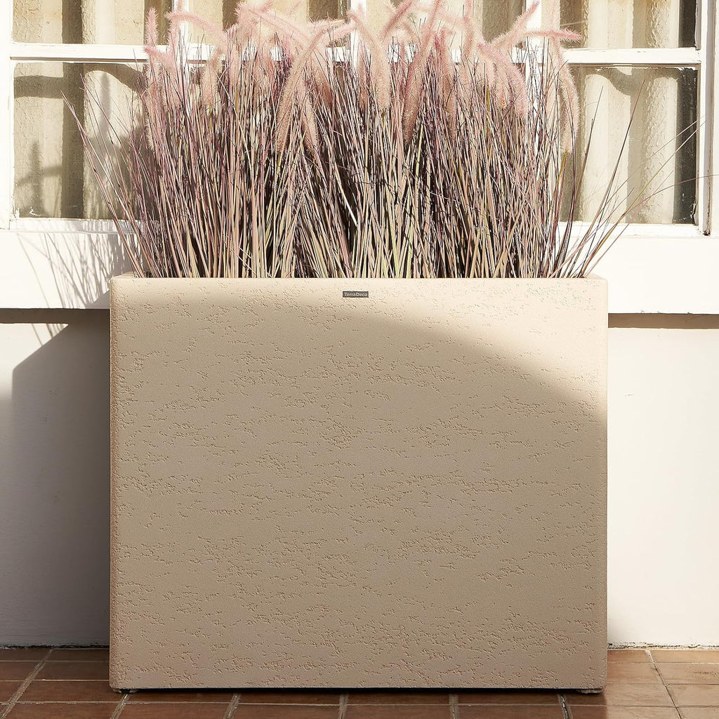 Tall Rectangular Composite ConcretePlanter（30Lx12Wx25H，66 Pounds）,Durable All-Weather Use with Drainage Holes,Large Rectangular Planter for Outdoor Indoor Plants