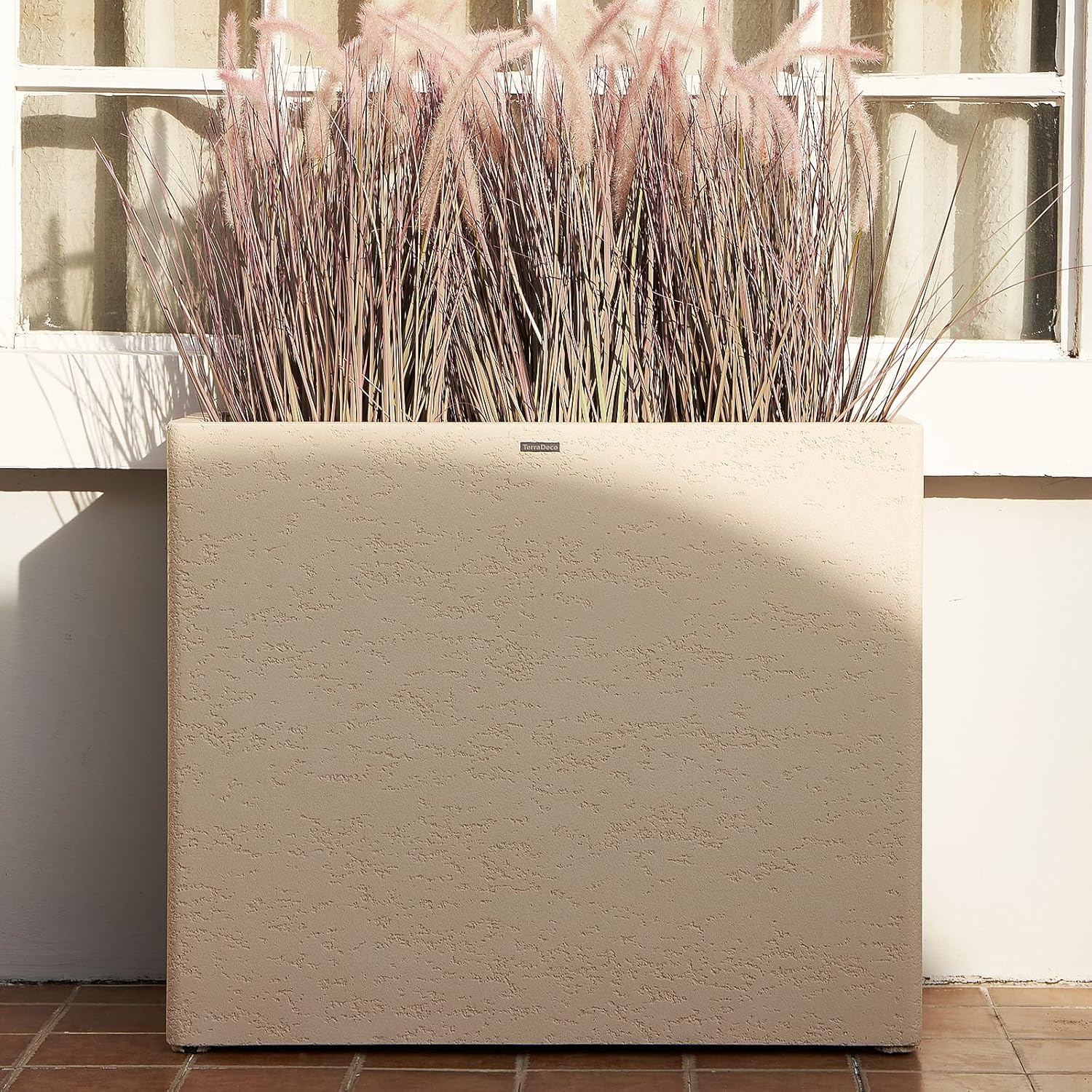 Tall Rectangular Composite ConcretePlanter（30Lx12Wx25H，66 Pounds）,Durable All-Weather Use with Drainage Holes,Large Rectangular Planter for Outdoor Indoor Plants