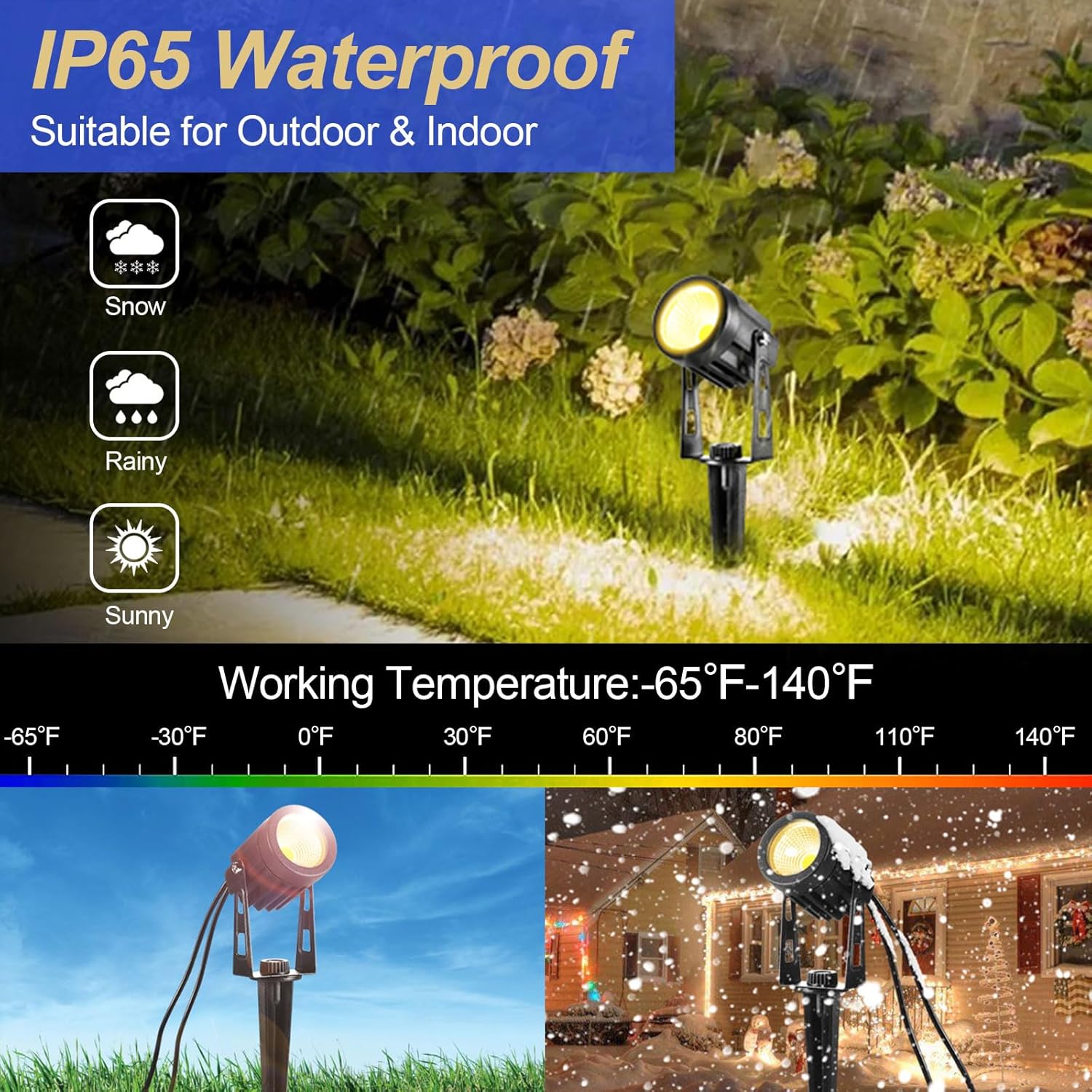 Landscape Lighting, 3W 12V Extendable Low Voltage 6 in 1 Landscape Lights with Transformer IP65 Waterproof 1800 Lumen Outdoor Spotlight for Garden Walls Trees Flag Pathway, Warm White