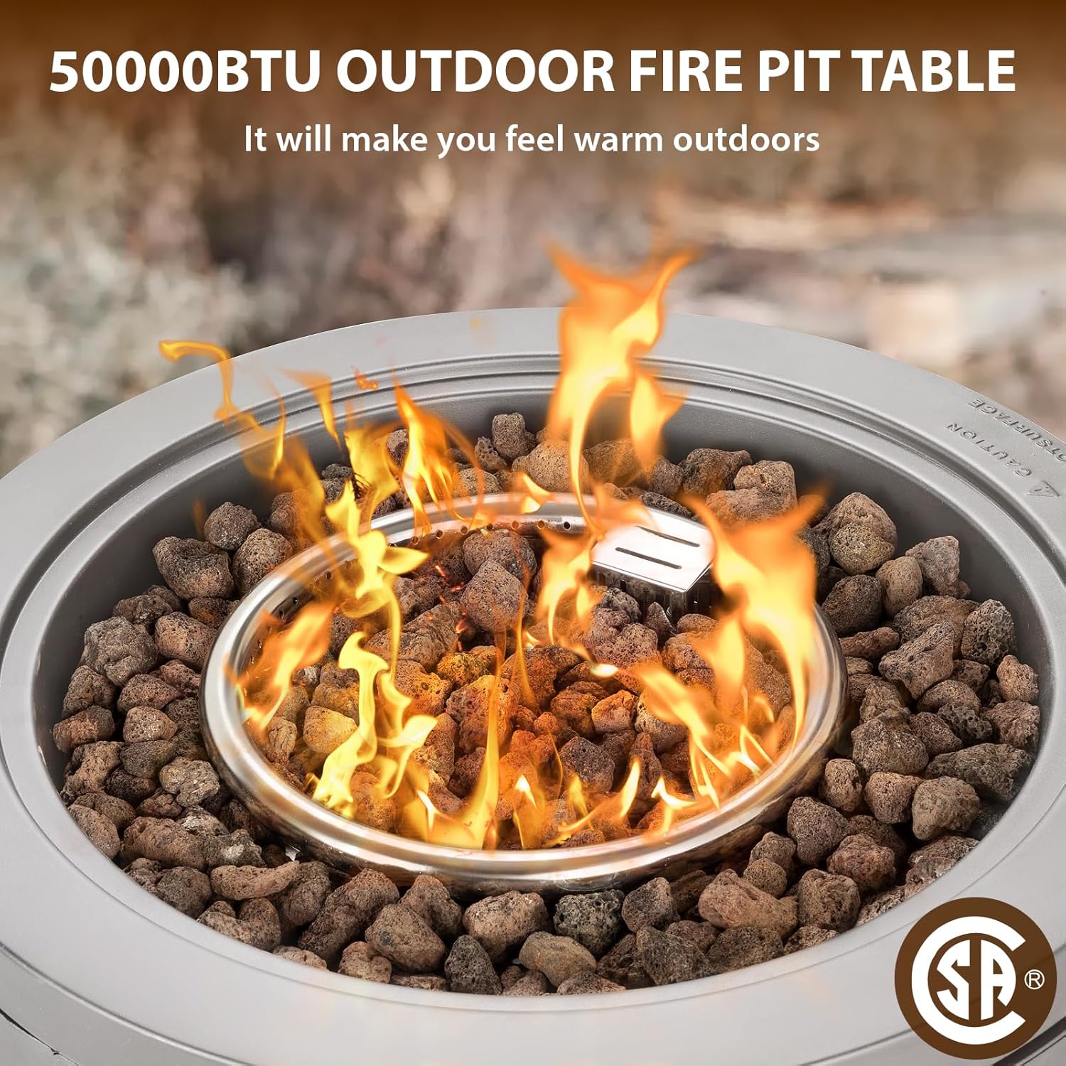 20" Smokeless Propane Fire Pit Tabletop, 50,000 BTU Portable Outdoor Fire Pit for Patio, Camping & Backyard, with Lava Rocks, Glass Wind Guard & Waterproof Cover, CSA Certified