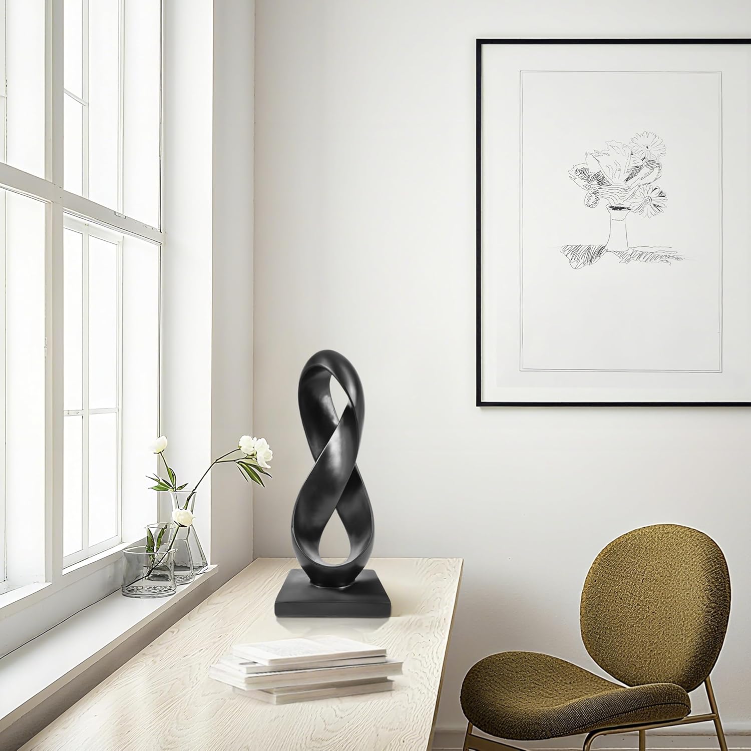 Black Abstract Sculpture Modern Statue for Shelf Desktop Mantel Number Eight Knot Minimalist Decoration