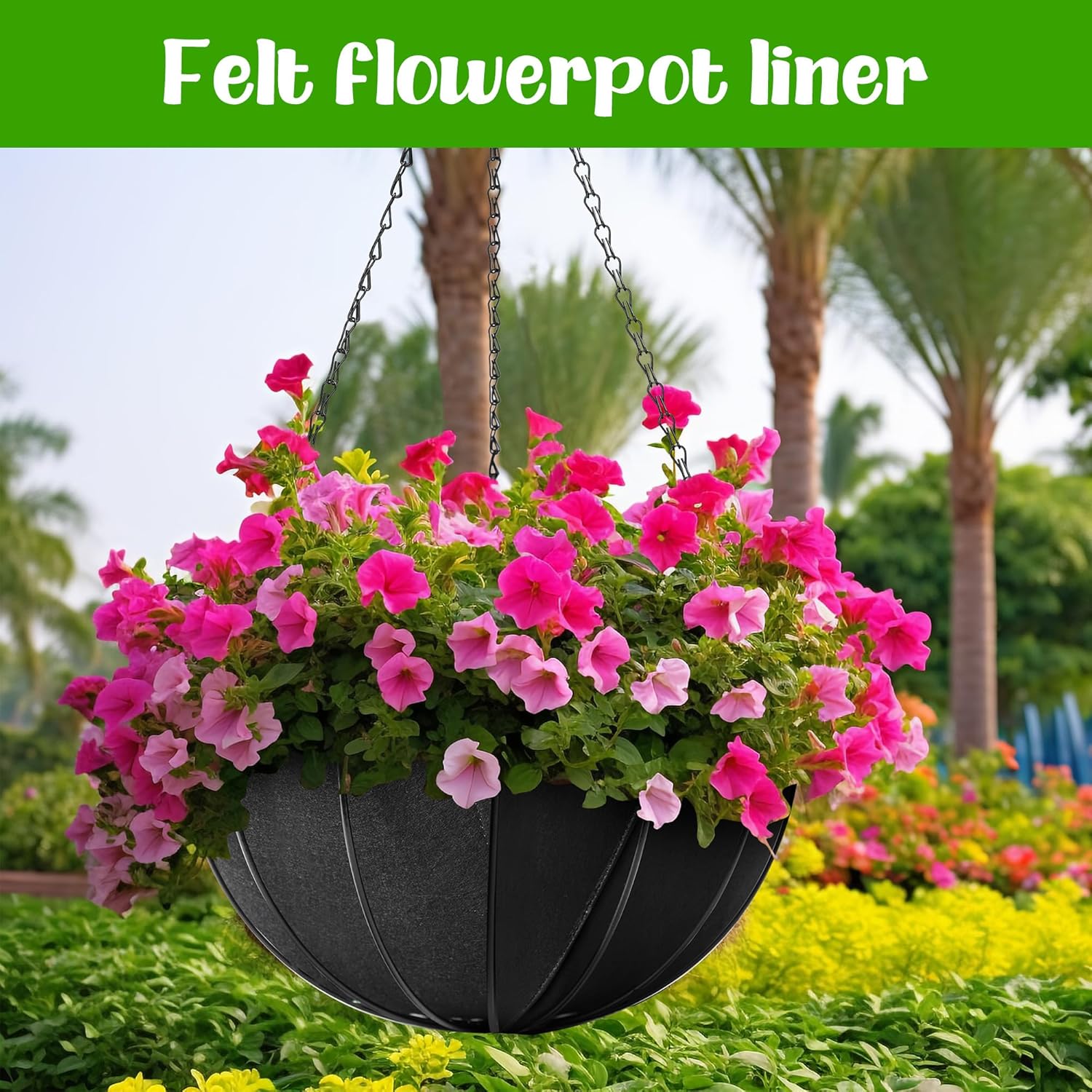 Adnee 3 Pcs 16 Inch Fabric Planter Basket Liner-Felt Flower Pot Liners-Hanging Plant Basket Fiber Insert for Garden Wall Hanging Planter Flower Vegetables(Round)