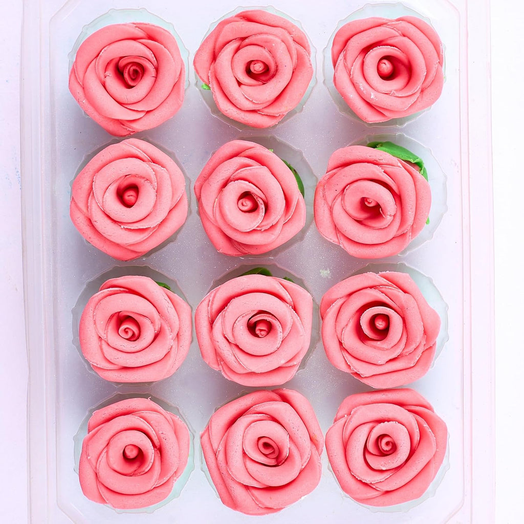Confect Edible Rose Topper- French Rose Toppers – Pack of 12 Pink French Roses for Cakes, Cupcakes & Donuts – Vegan, Dairy-Free, Palm Oil-Free – Elegant Floral Decorations for Baking