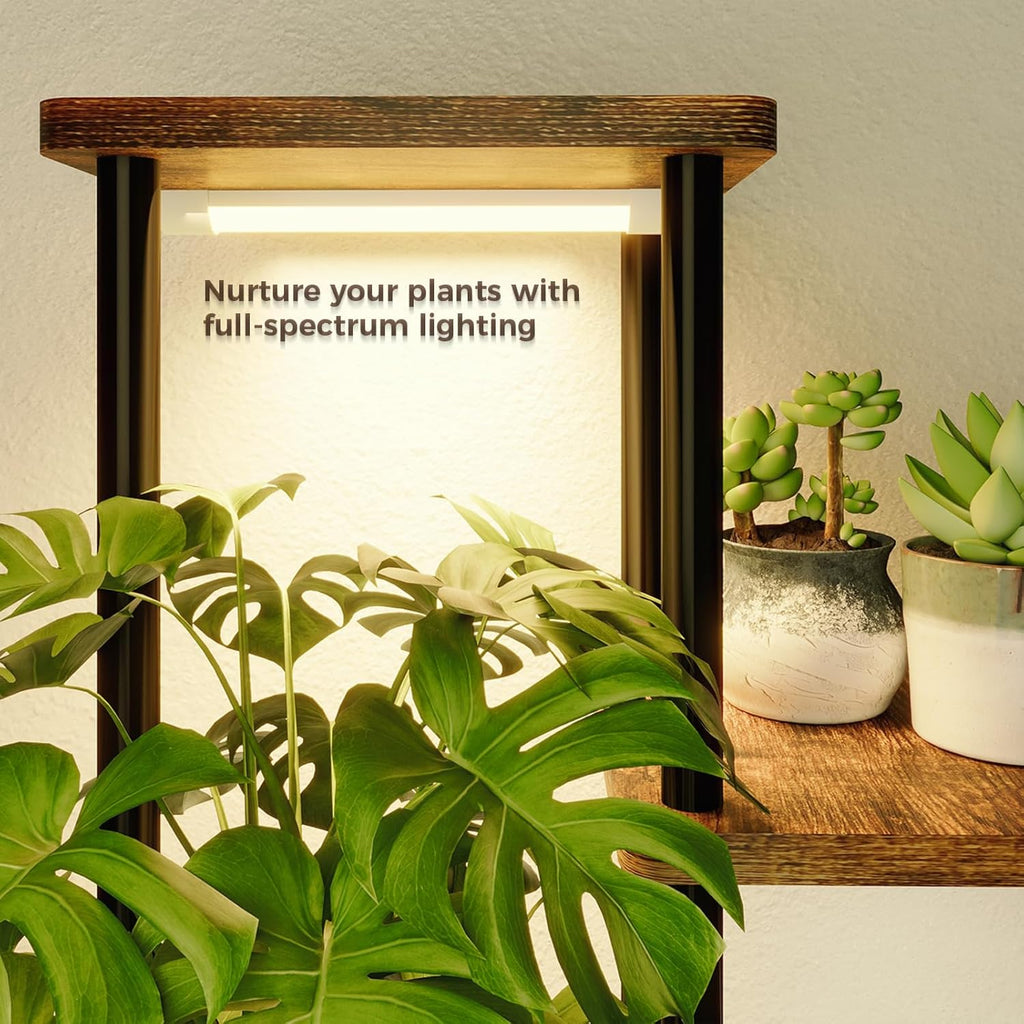 Bamworld Tall Plant Stand Indoor with Grow Light Corner Plant Stand for Indoor Plants 5 Tier Metal Wood Plant Shelf with Grow Lights for Living Room Bedroom Patio Garden Balcony Decor