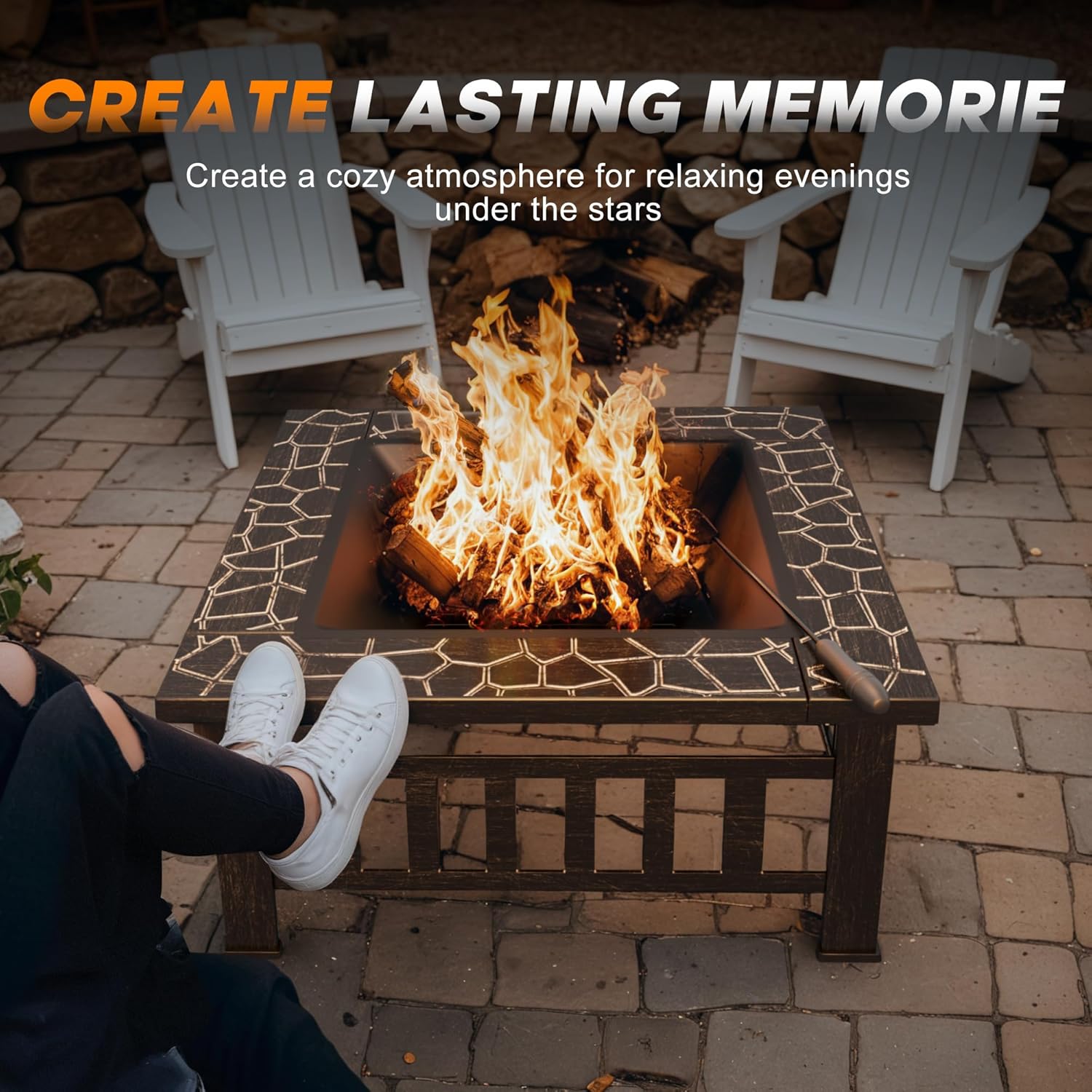 Devoko Outdoor Fire Pit, 32 Inch Firepit Table Metal Outdoor Fireplaces with Waterproof Cover for Outside Patio Camping (Silver)