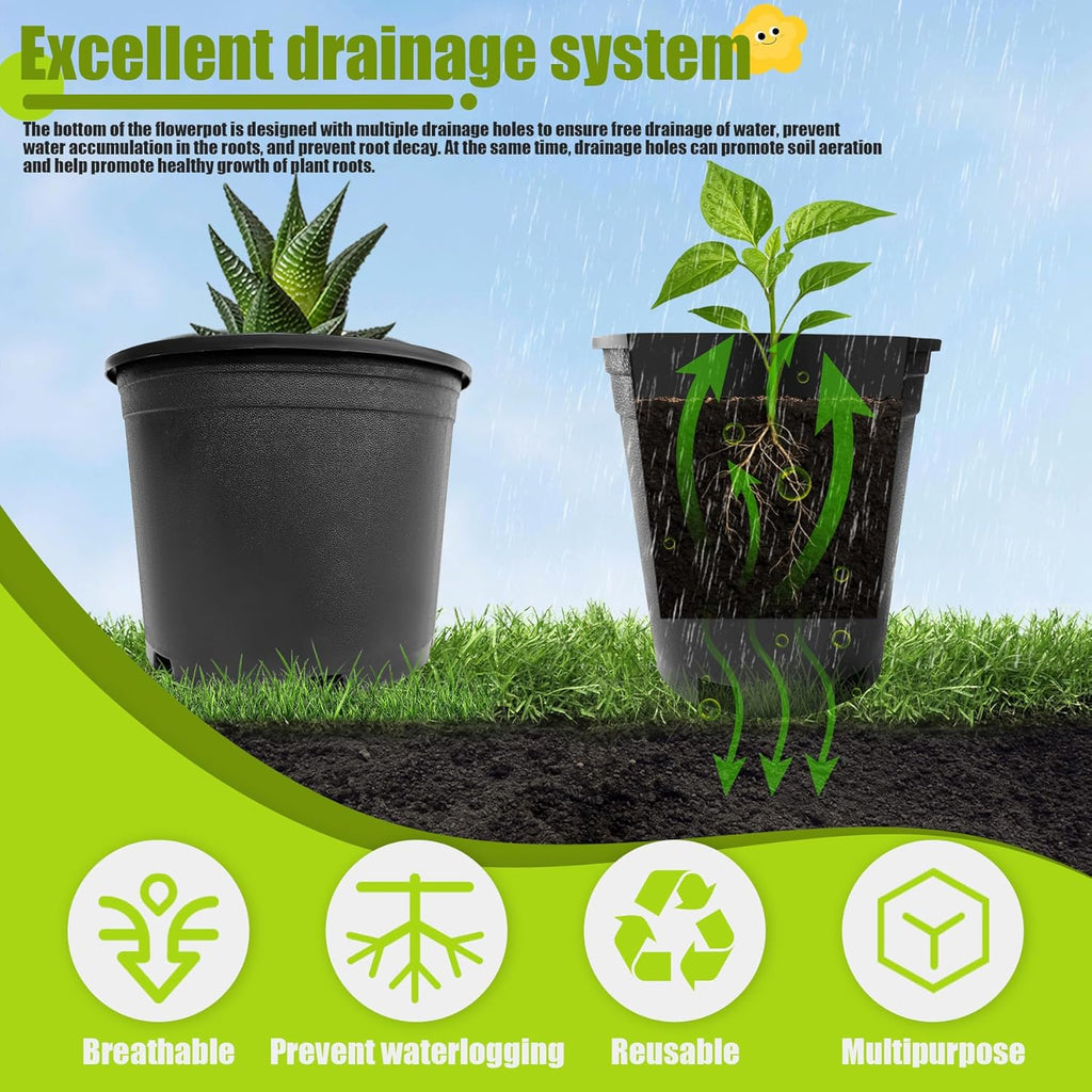 3 Gallon Nursery Pots Plastic Container Injection Molded Pot for Plants Flexible with Drainage Holes Suitable for Plants Soil Growers or Hydroponics Black 10 Pcs