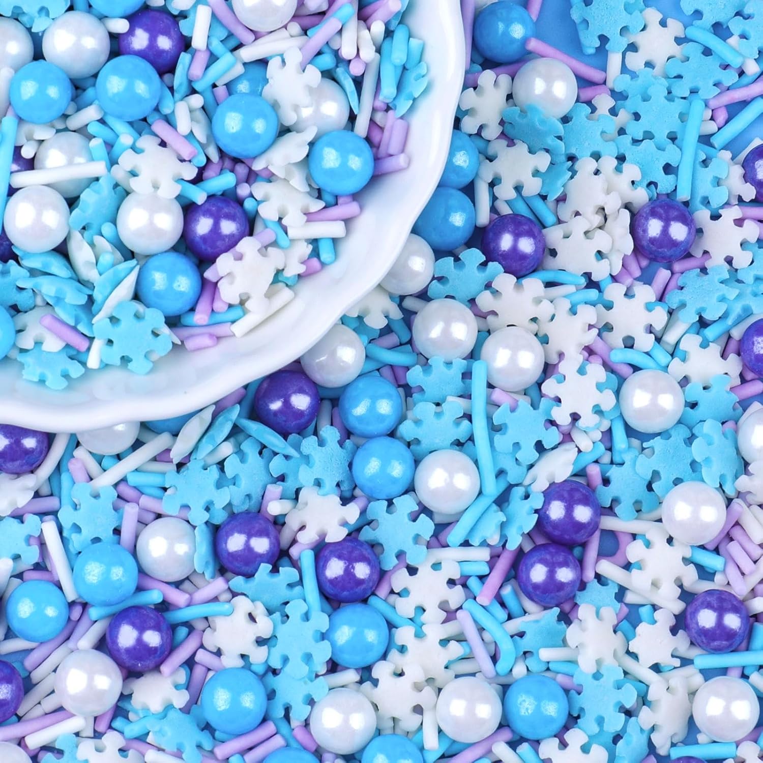 Snowflake Sprinkles for Cake Decorating, Jimmies & Pearl Sugar Mix for Cupcakes, Cookies, Ice Cream & Holiday Desserts, Birthday Party Supllies
