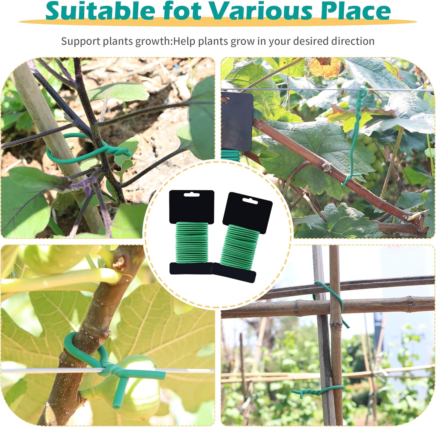 (2 Reel) Soft Plant Ties, Garden Ties TPR Flexible Durable Heavy Duty Twist Wire for Twine Tomatos Branches Vines and Tying Up Cable Wires (Green)(φ3.5mm，26feet)