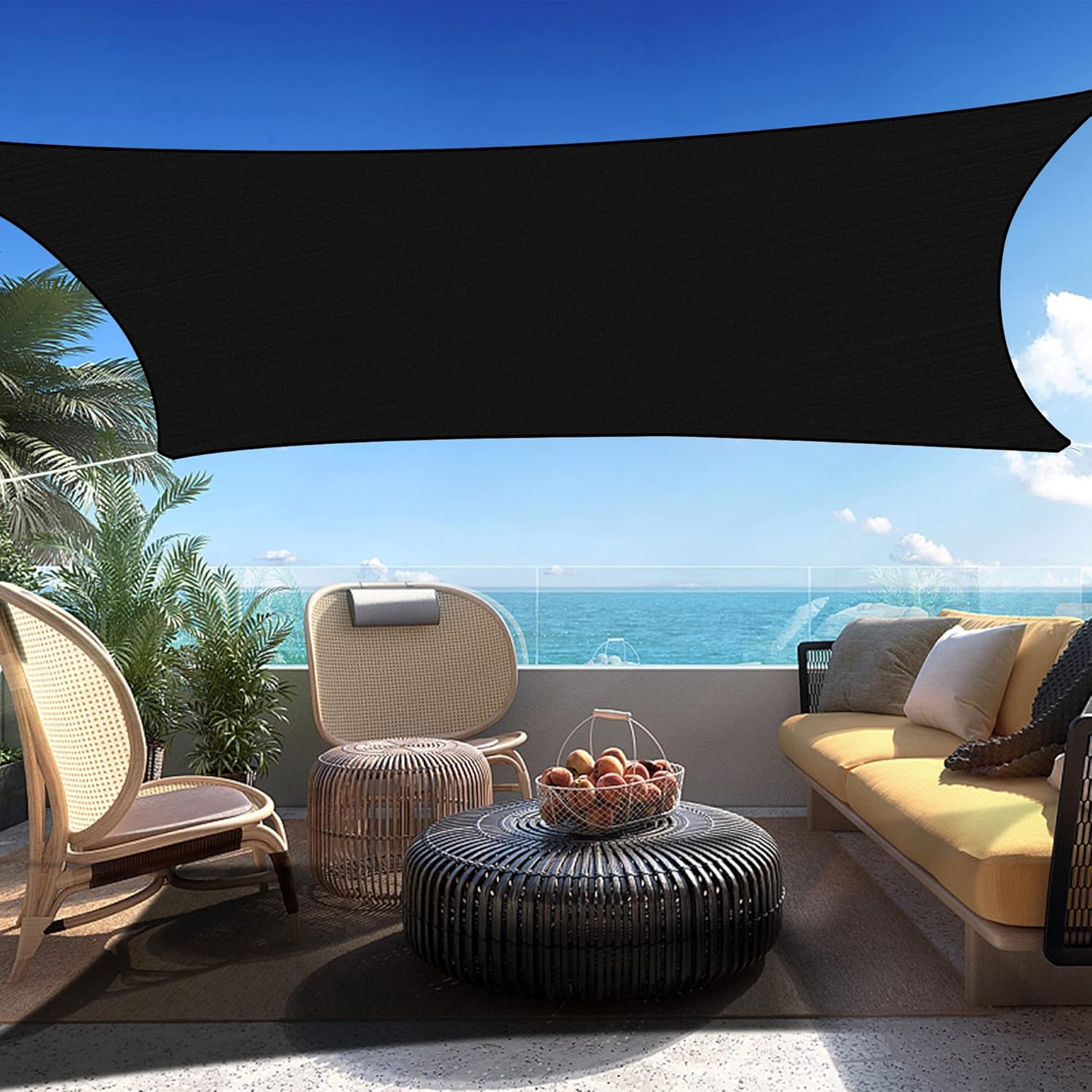 11' x 24' Black Rectangle Sun Shade Sail SSP1212 Canopy Durable Fabric UV Block Awning We Make Custom Orders