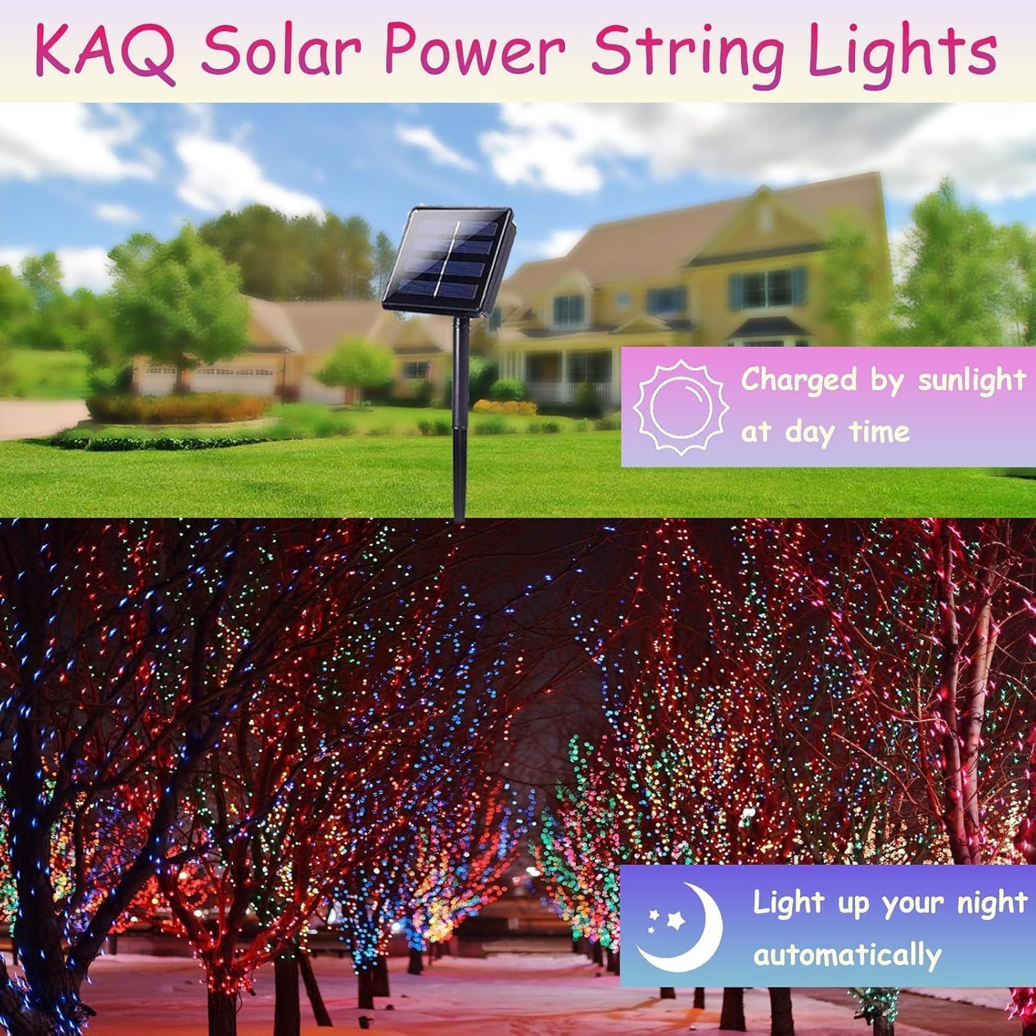 Multicolor Solar Christmas Lights 2Pack Total 180FT 500LED, String Light Outdoor Waterproof, Auto On/Off with 8 Modes Solar Twinkle Lights for Outside Tree Christmas Decorations (Multicolor)