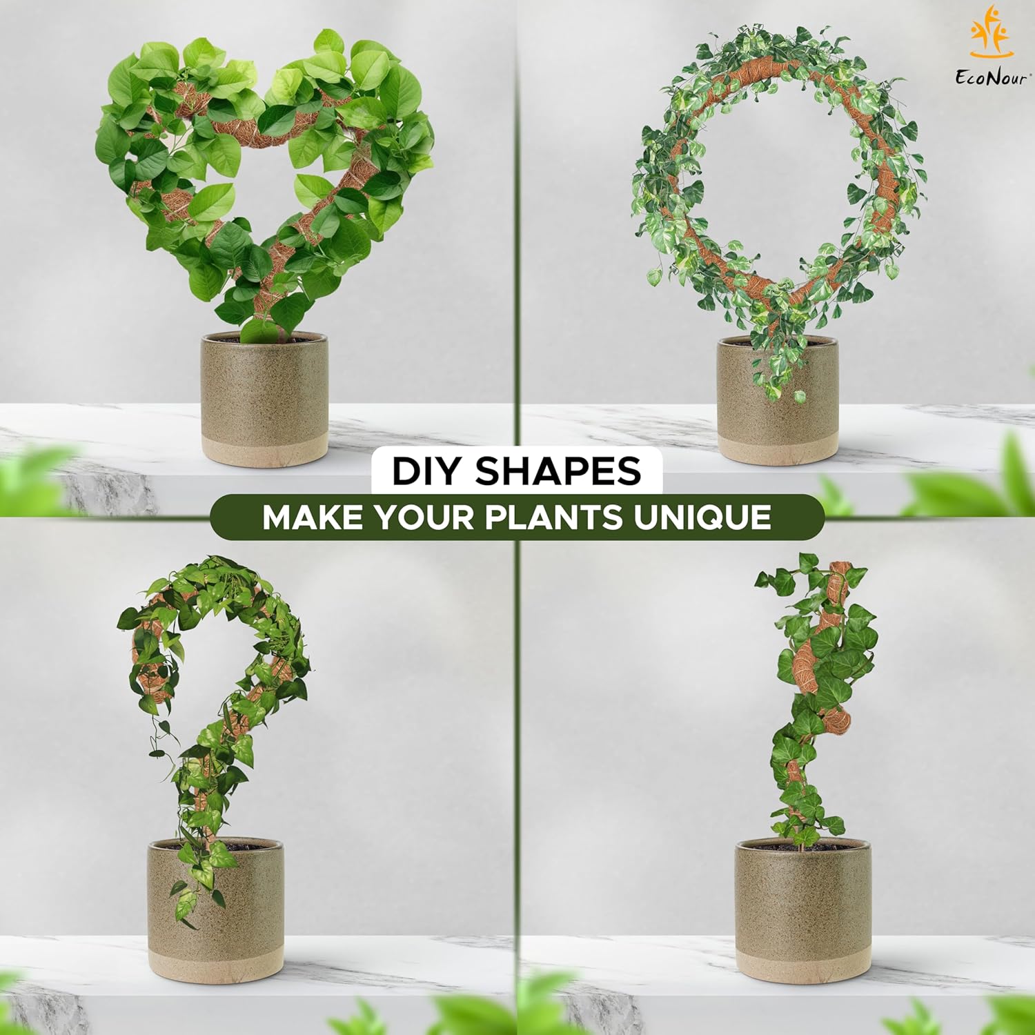 EcoNour Tall Moss Pole for Plants (2-Pack) 63-Inch | Large Monstera Plant Support for Climbing and Growth | Elevate Your Indoor Garden | Tall Plant Support for Indoor Potted Plants to Grow Upwards