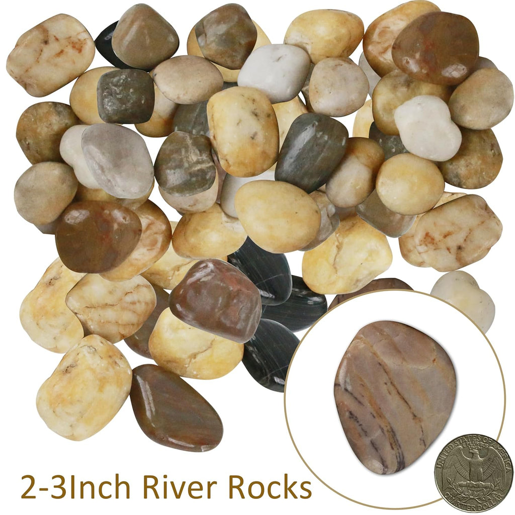 Sunnyglade 40 LBS River Rocks, 2-3 Inch Natural Pebbles for Indoor Plants, High Polished Decorative Stones Vase Filler Fish Tank Aquariums Landscaping Garden Outdoor and Indoor DIY (40, Pounds)