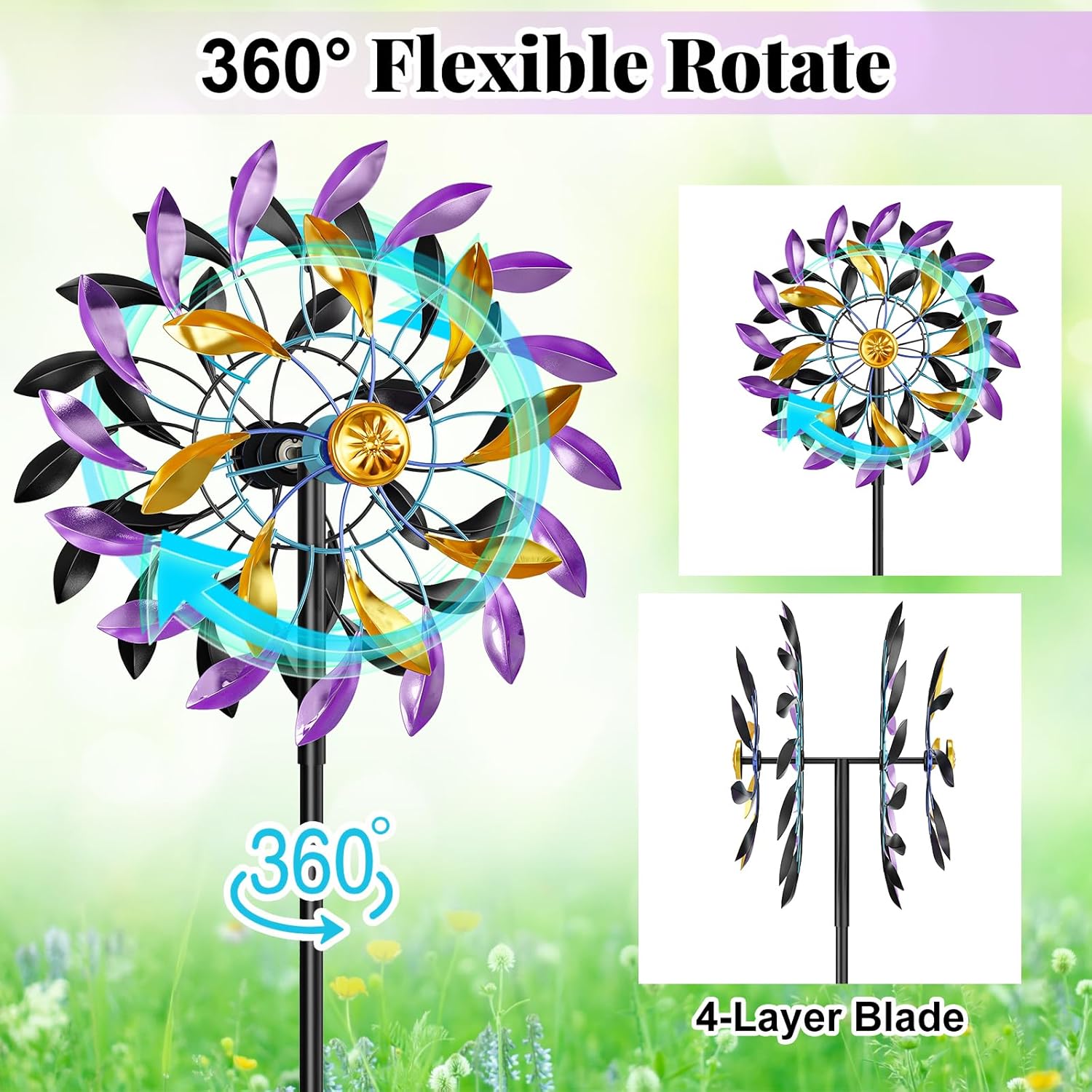 Wind Spinners Outdoor for Yard and Garden, 360 Degrees Metal Wind Sculptures & Spinners, Windmill for Outside Patio Lawn Decor Gifts for Family Friends