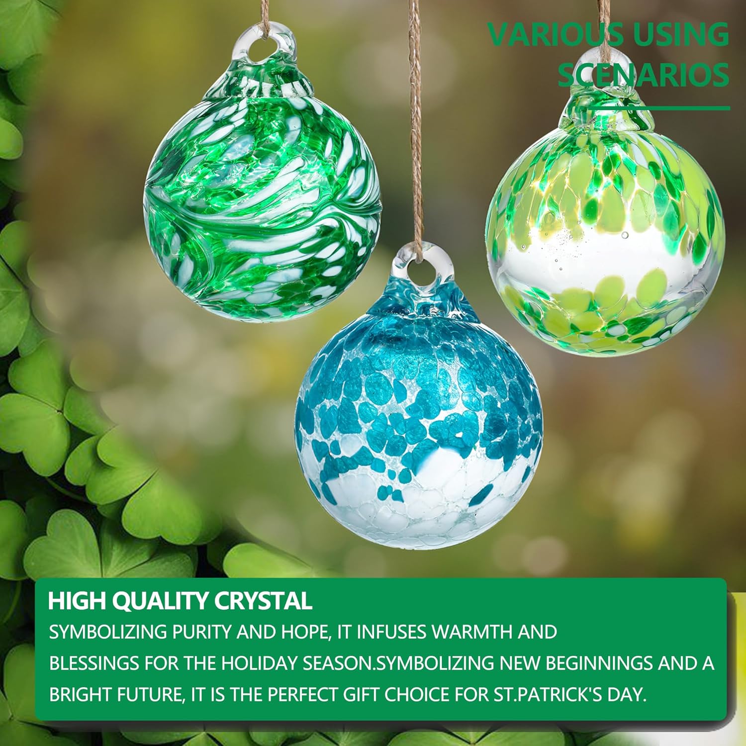 3pcs Hand Blown Glass Gazing Balls Hanging Friendship Ball Decor for Home Garden Patio