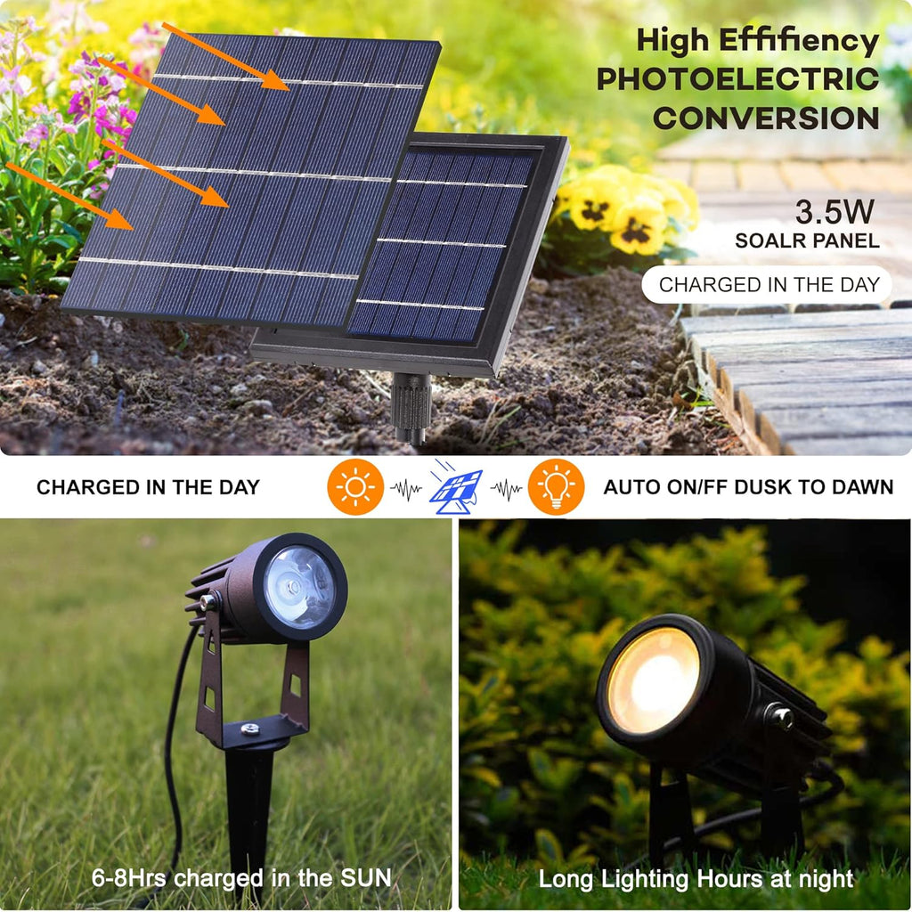 SUNLONG Solar-Powered Cast Aluminium Warm White LED Spotlight for Outdoor Garden Yard Landscape Tree Uplight Downlight