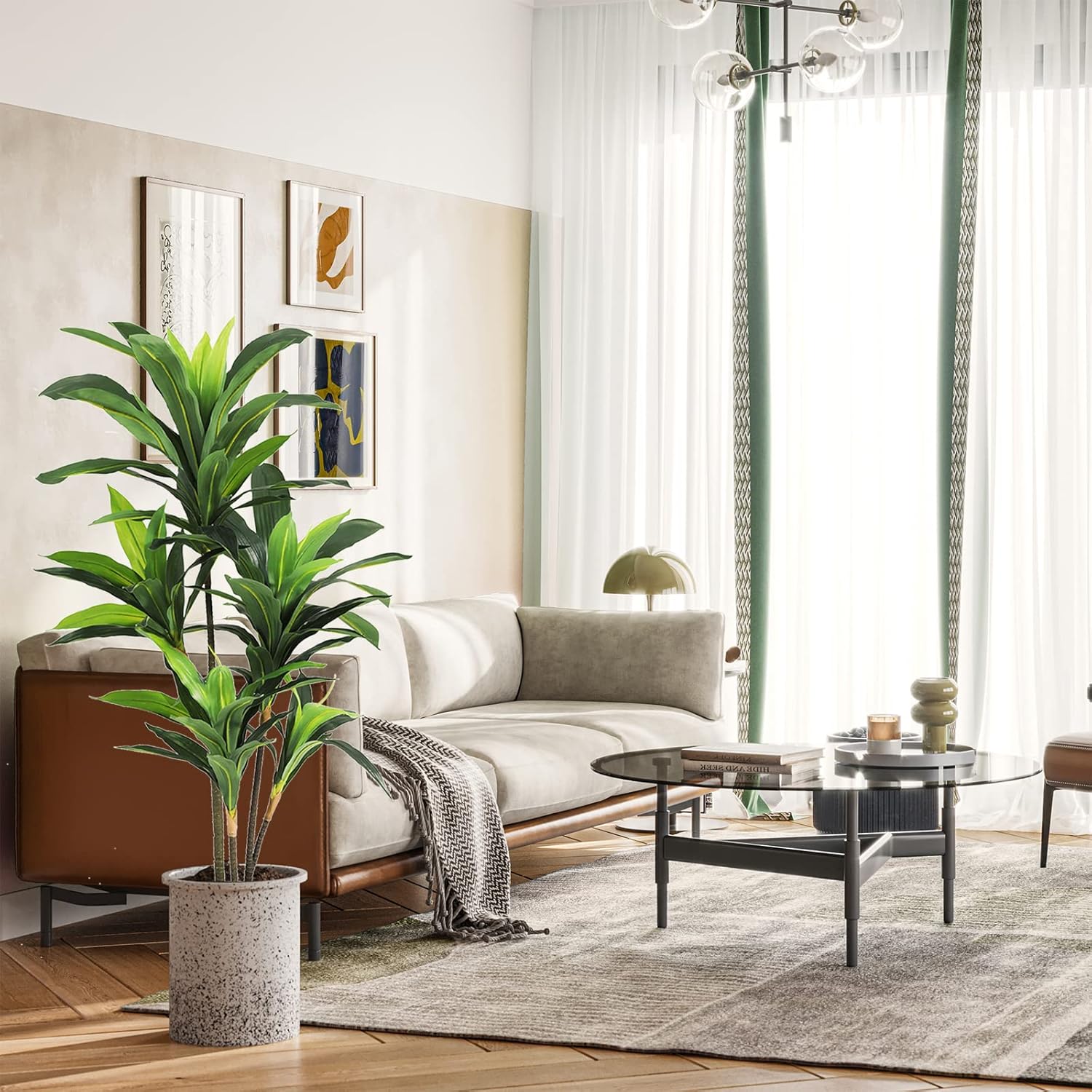 VIAGDO Dracaena Silk Plant Artificial 4ft Faux House Plants Evergreen Dracaena Marginata Fake Yucca Palm Trees in Pot Realistic Dragon Tree for Living Room Home Office Decor Indoor Outdoor