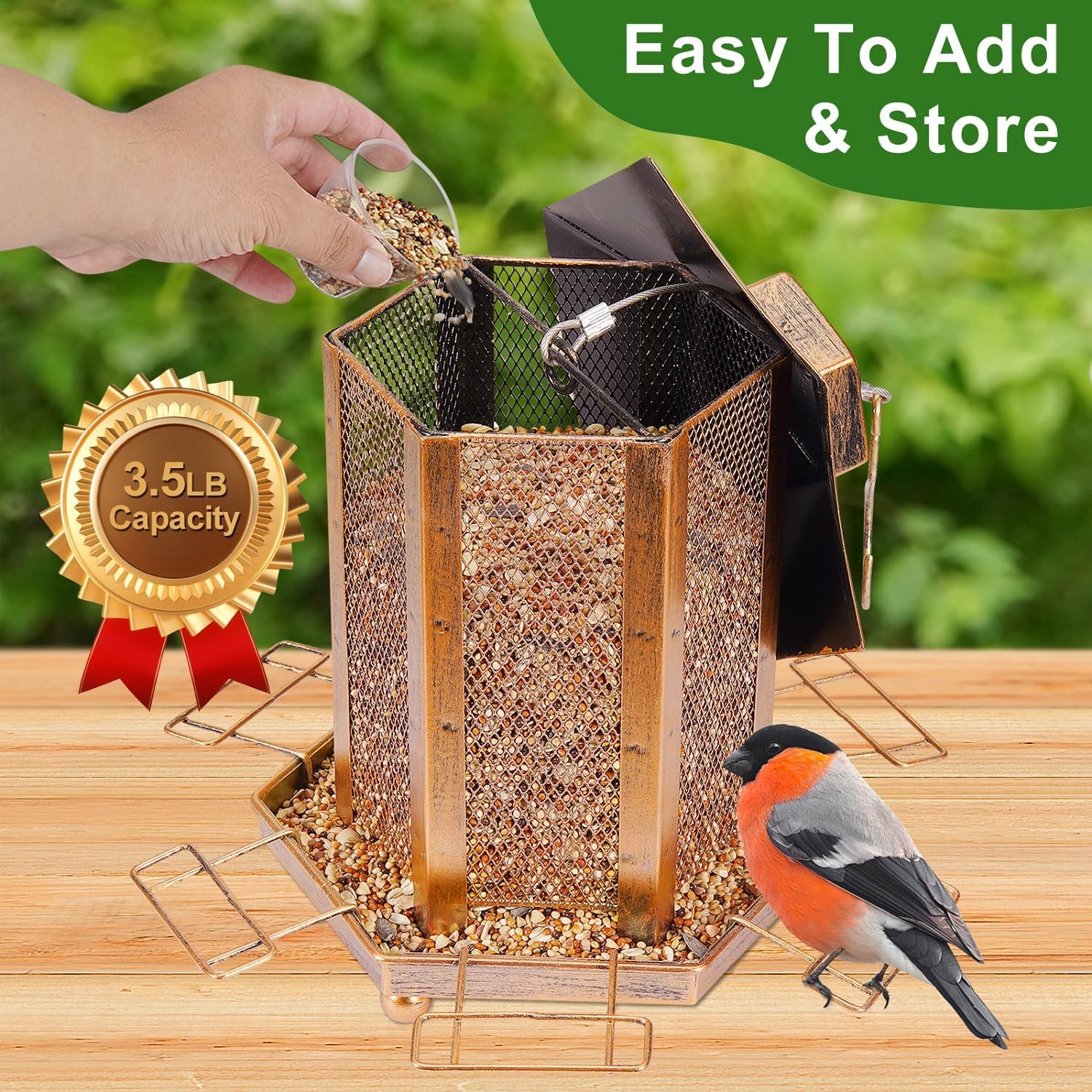 Lantern-Shaped Metal Bird Feeder for Outdoor Hanging, 3.5LB Large Capacity, Garden Decoration - Attracts Wild Birds, Durable Outdoor Bird Feeding Station for Garden Yard Outside Backyard