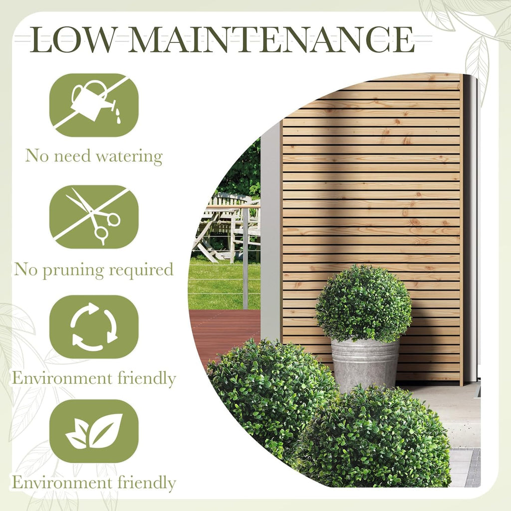 Yunlly 4 Pack 18" Artificial Boxwood Ball Bush Topiary Trees Fake Outdoor Plants, Realistic UV Resistance Faux Shrubs with Spike Greenery Topiary Potted for Front Porch Garden Yard Patio Indoor Decor