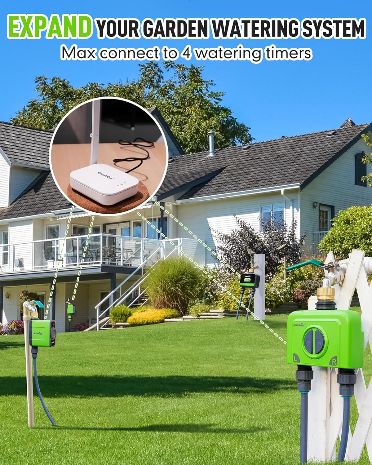 RAINPOINT WiFi Water Timer for Garden Hose, Brass Inlet 2 Zone WiFi Sprinkler Controller, Smart Hose Timer Valve, Automatic Drip Irrigation System/Rain Delay for Garden/Lawn/Yard (No Gateway)