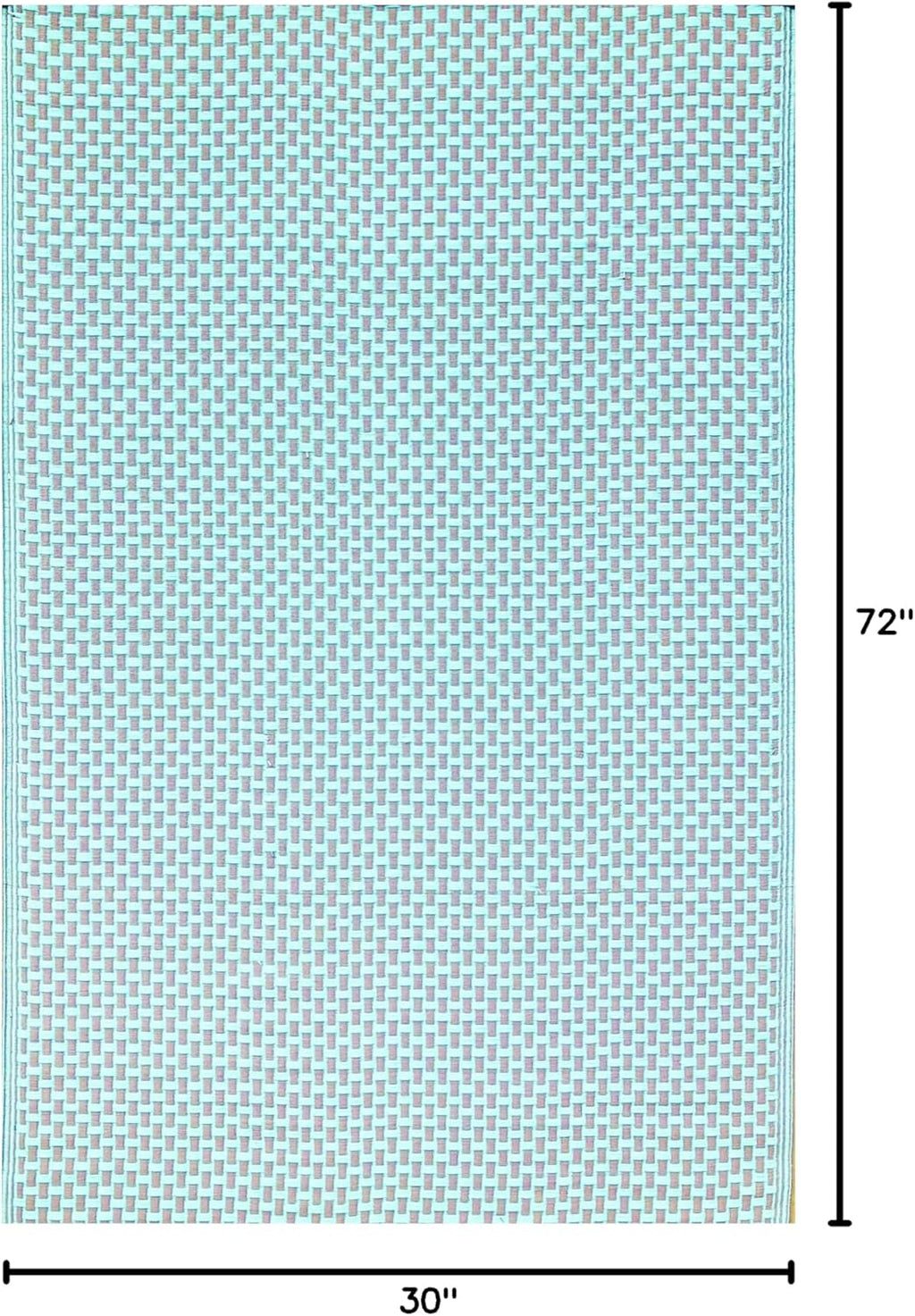 Mad Mats Geometric Outdoor Rug, Reversible Plastic Mat (6' x 9', Basket Weave - Sand/Aqua)