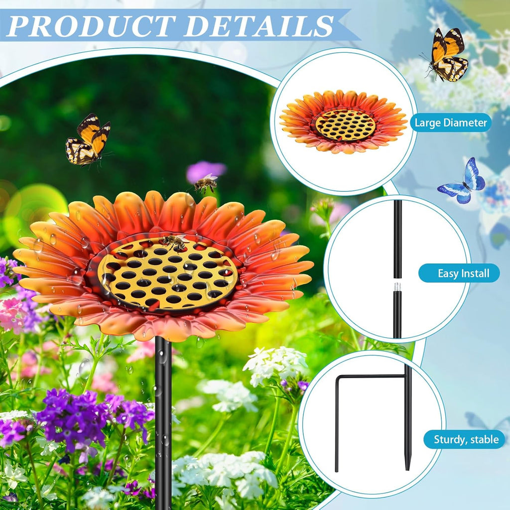 4 Pack Large Bee Watering Station 8.8'' for Bee Garden Anti Drowning Metal Pollinator Water Feeder Flower Butterfly Bath Bowl Colorful Bird Gardening Decoration, Rust Proof