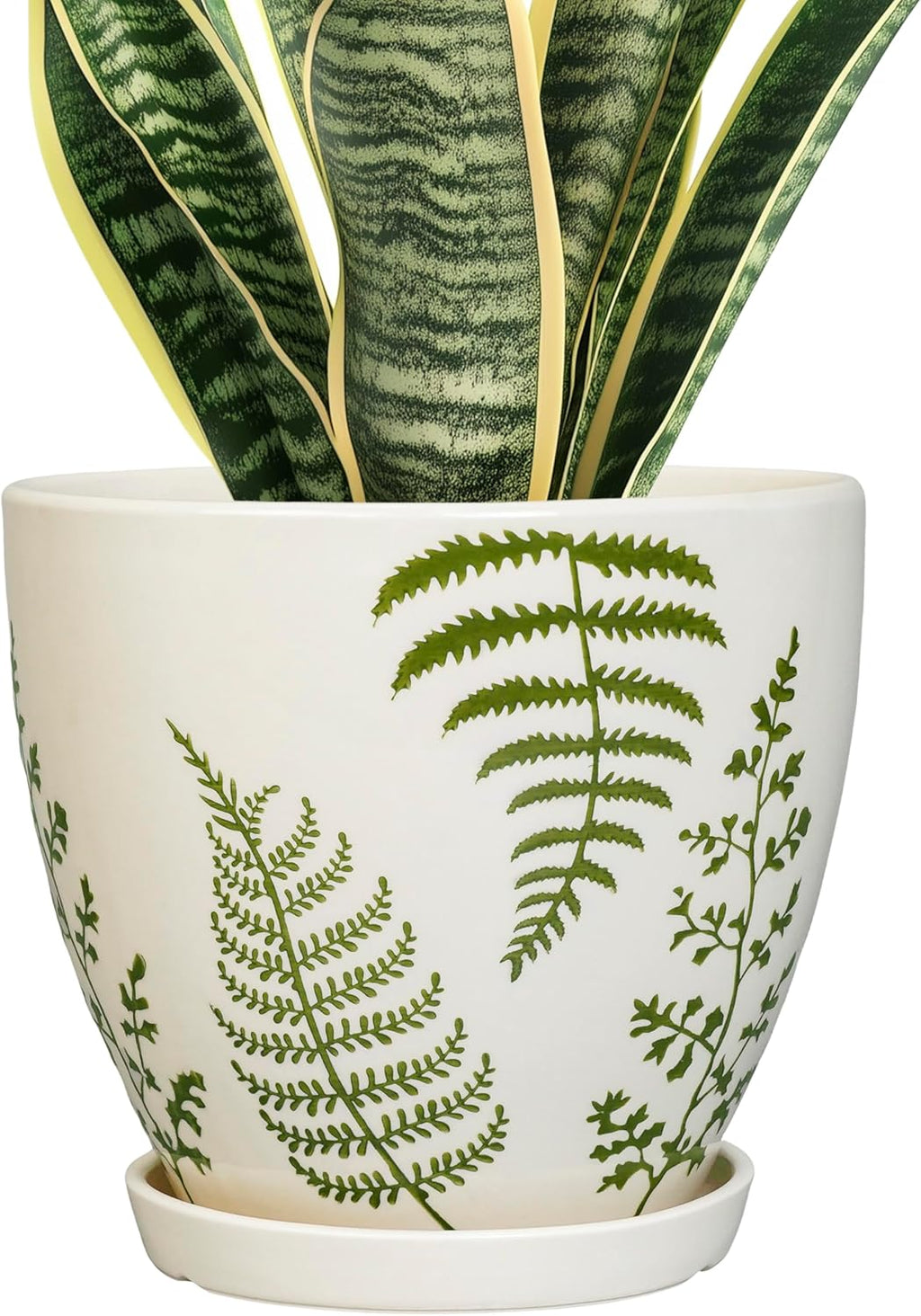 Ceramic Plant Pot 8.2 Inch - Ceramic Planter for Indoor Plants, Boho Round Decorative Outdoor Flower Pot with Drainage Hole and Saucer, Housewarming Gifts, Office Home Garden Decor, White