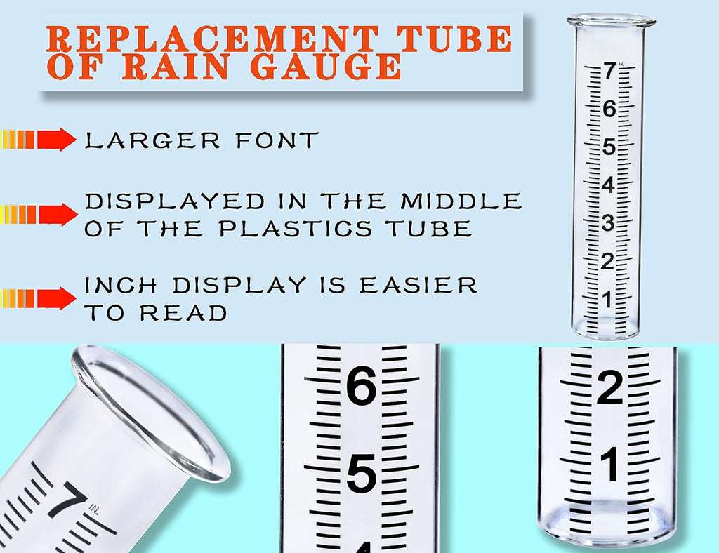 JMBay Rain Gauge Replacement Tube Plastic,7 inch Outdoor Plastic Rain Gauge Tube for Garden,Yard,Home.Upgraded Large Font Transparent Measure Tube,Lip Design,Best PCS Tube with Clean Brush