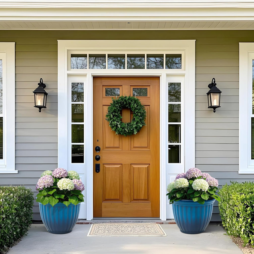 15" Outdoor Large Flower Pots (Set of 2), Gradient Blue Plastic Planters with 3D Texture, Weather-Resistant for Garden, Patio, Porch or Indoor Use