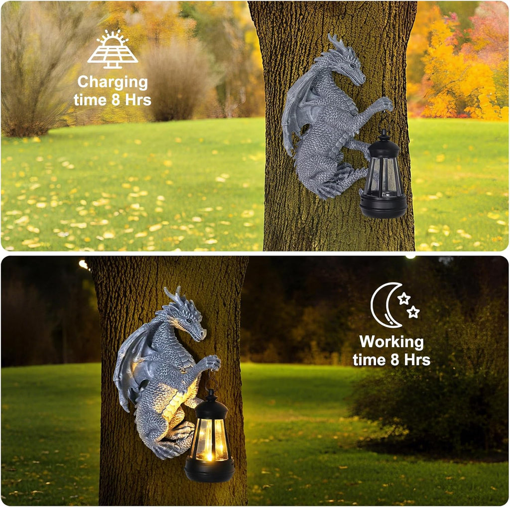 Garden Statues Tree Hugger Dragon - Halloween Dragon Statue Solar Lights Outdoor Patio Wall Decor,Christmas& Mothers Day&Birthday Gifts for Grandma Mom Women,Ideas Arts Crafts Waterproof Resin Lantern